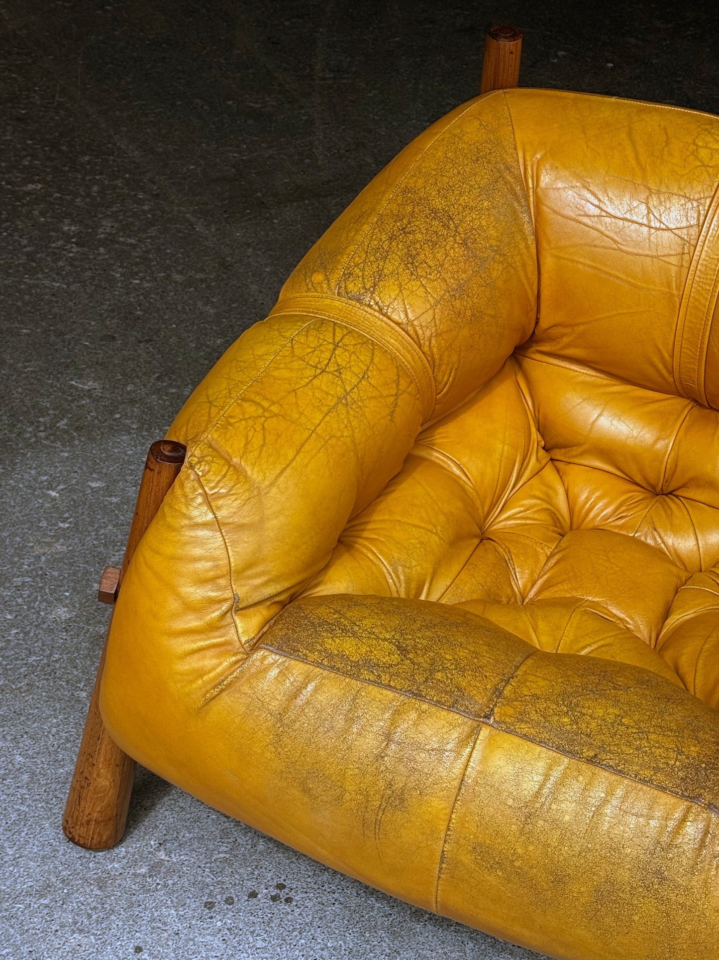1970s MP-81 Lounge Chair by Percival Lafer in original mustard leather and Brazilian jatobá