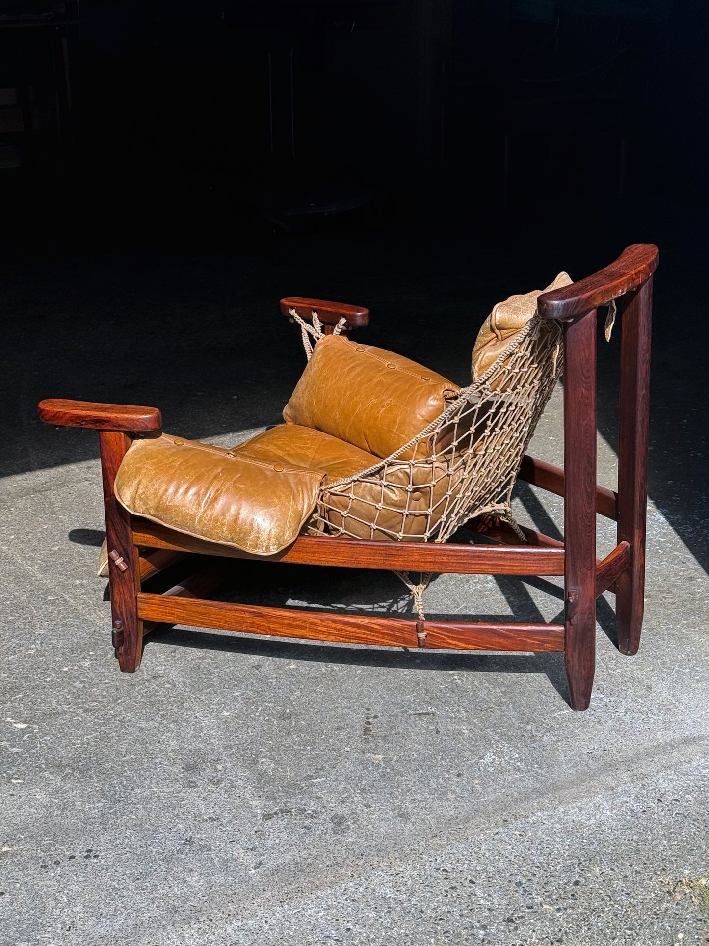 1960s Jangada Lounge Chair and Ottoman by Jean Gillon in Rosewood and original Brown Leather