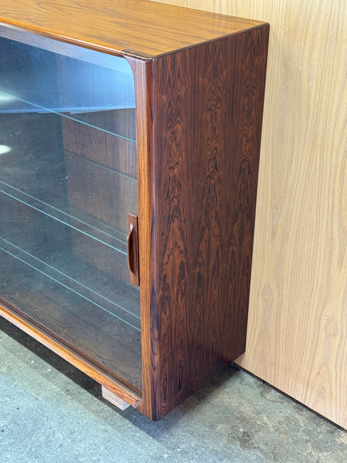 1960s Rosewood Display Cabinet by Bernhard Pedersen with Sliding Glass Doors