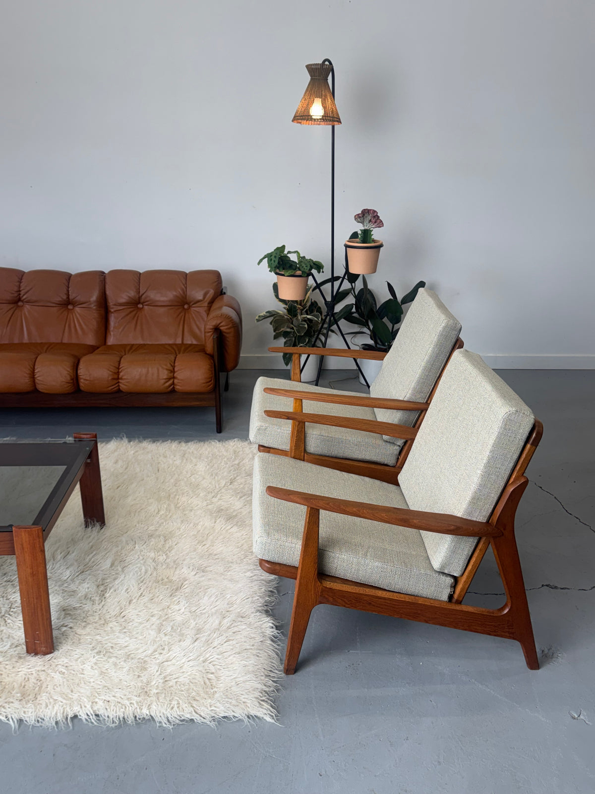 Pair of 1960s Danish Teak and Oak Lounge Chairs