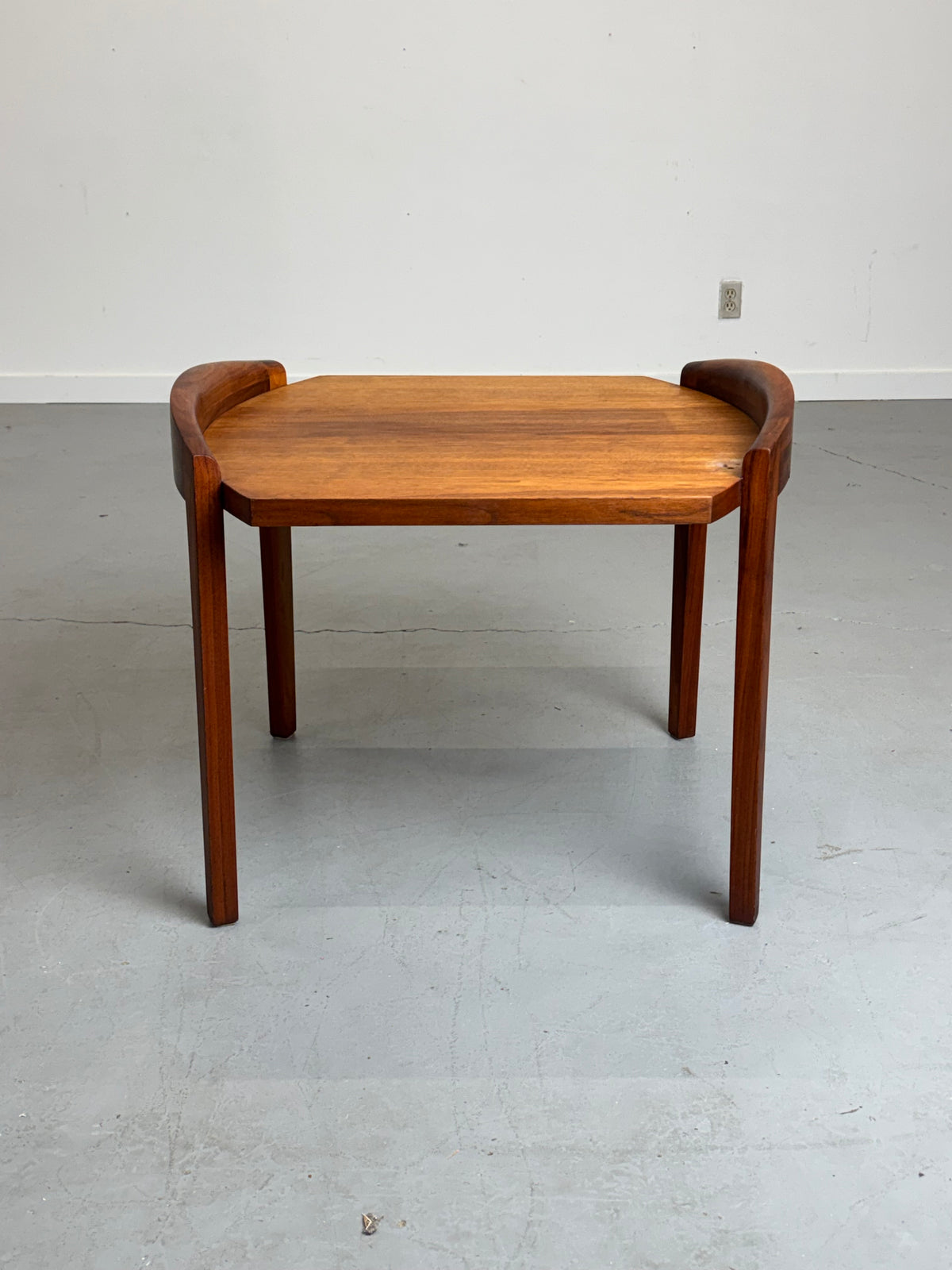 1960s Jens Risom Side Table with sculpted teak frame.