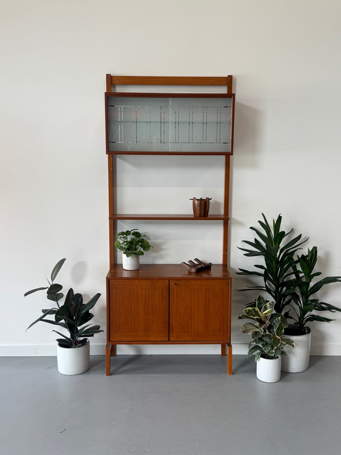 1960s Norwegian Teak Freestanding Wall Unit with Bar and Display Cabinet