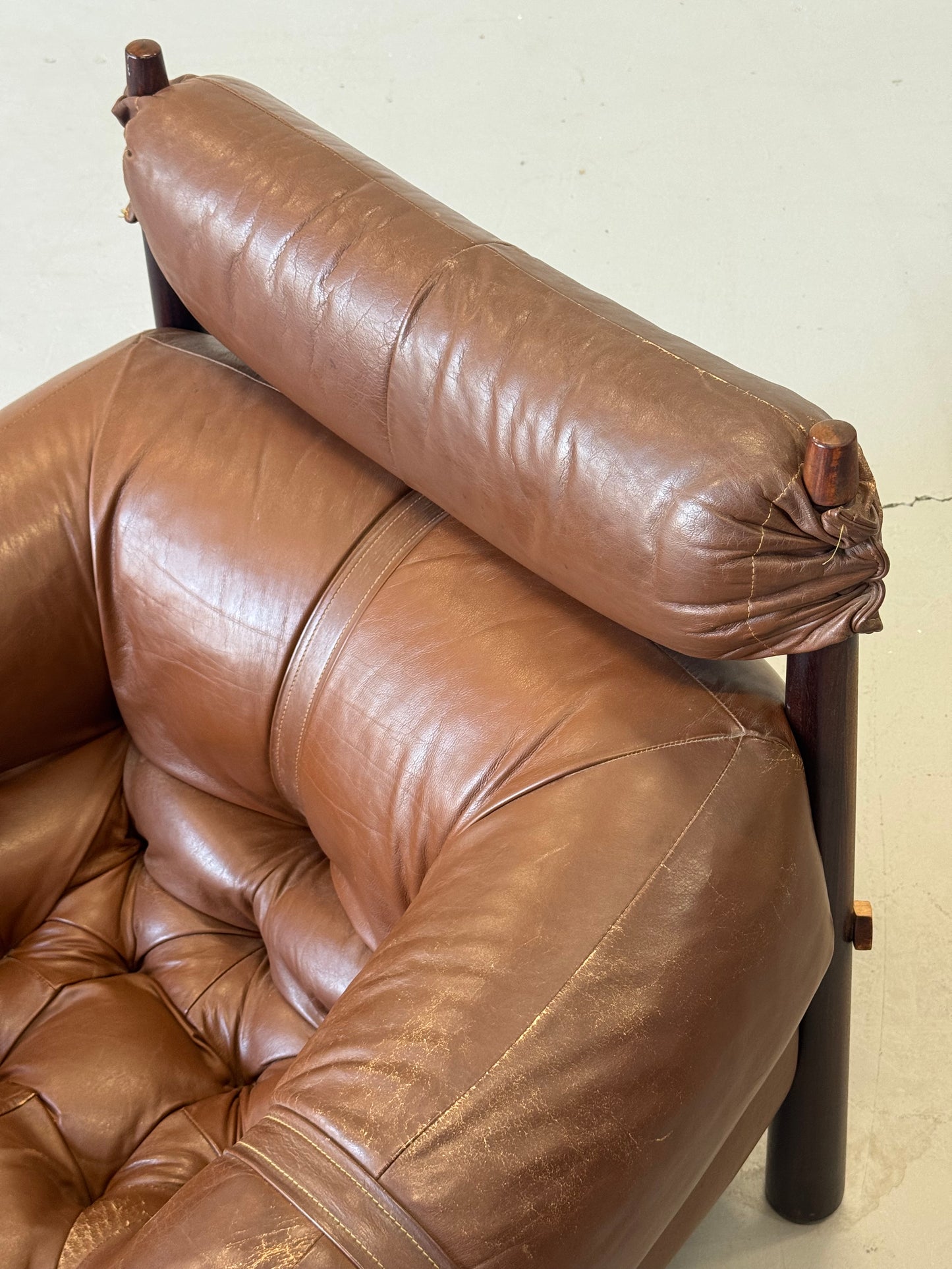 1970s Percival Lafer MP-81 Lounge Chair and Ottoman in Original Brown Leather and Brazilian Jatobá
