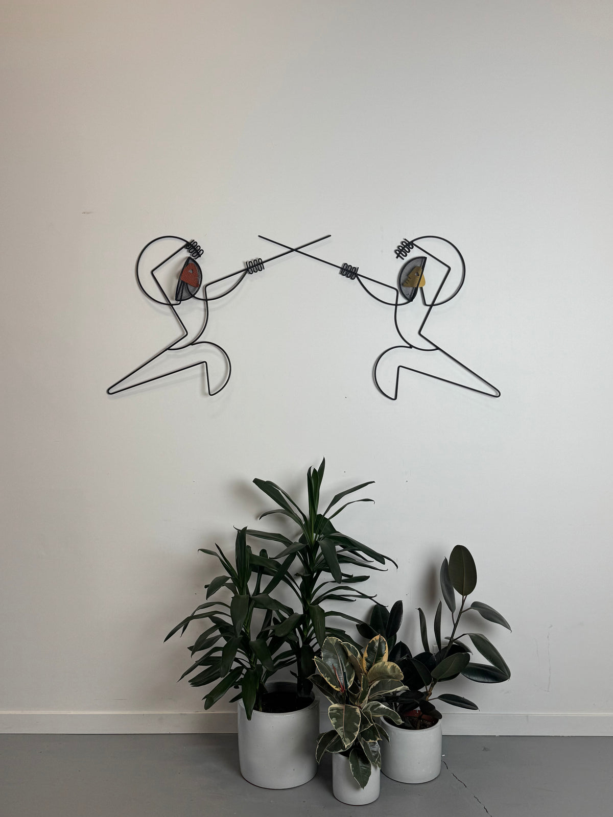 1950s Pair of Fencing Wire Wall Sculptures by Frederic Weinberg, USA.