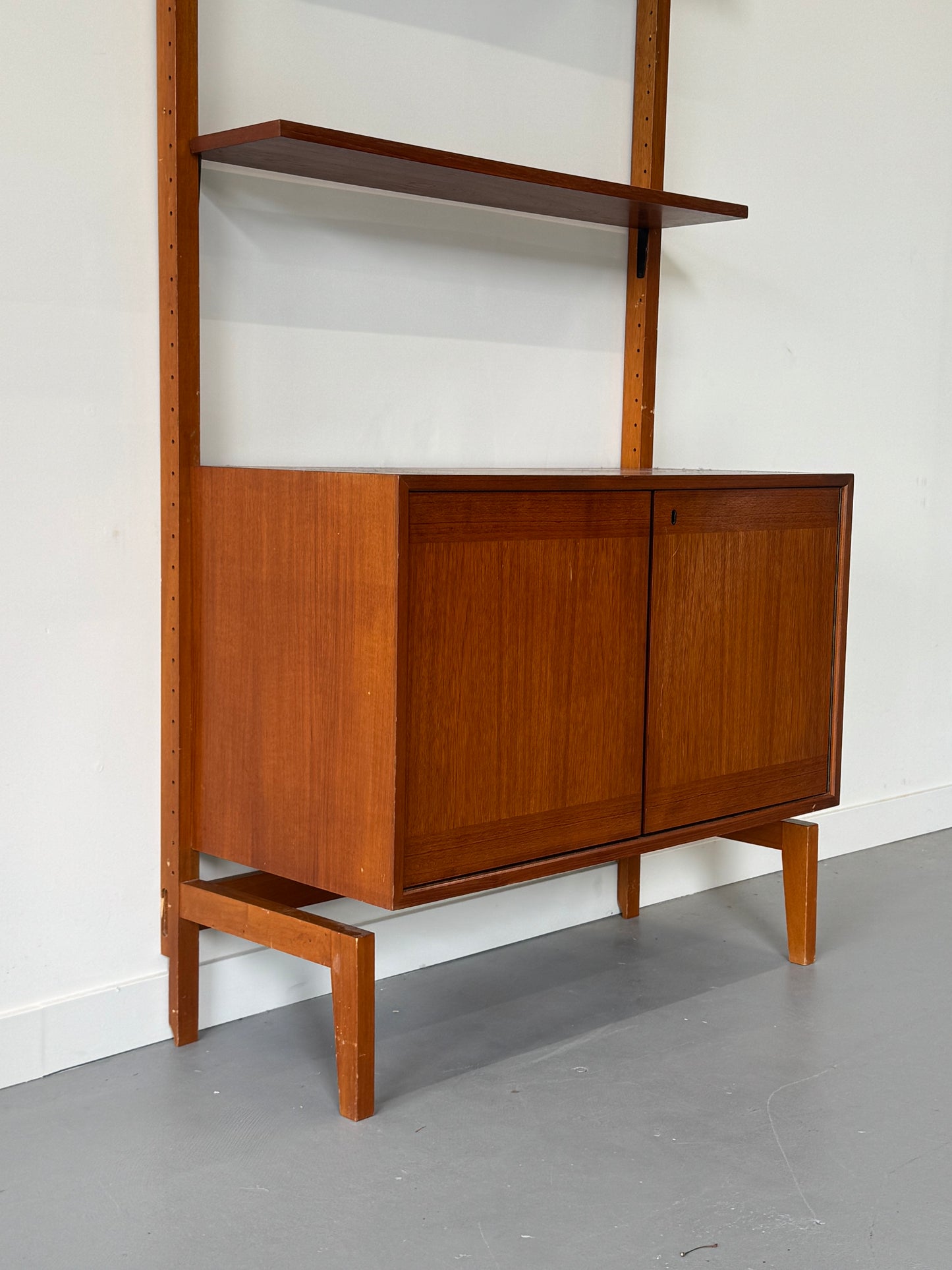 1960s Norwegian Teak Freestanding Wall Unit with Bar and Display Cabinet
