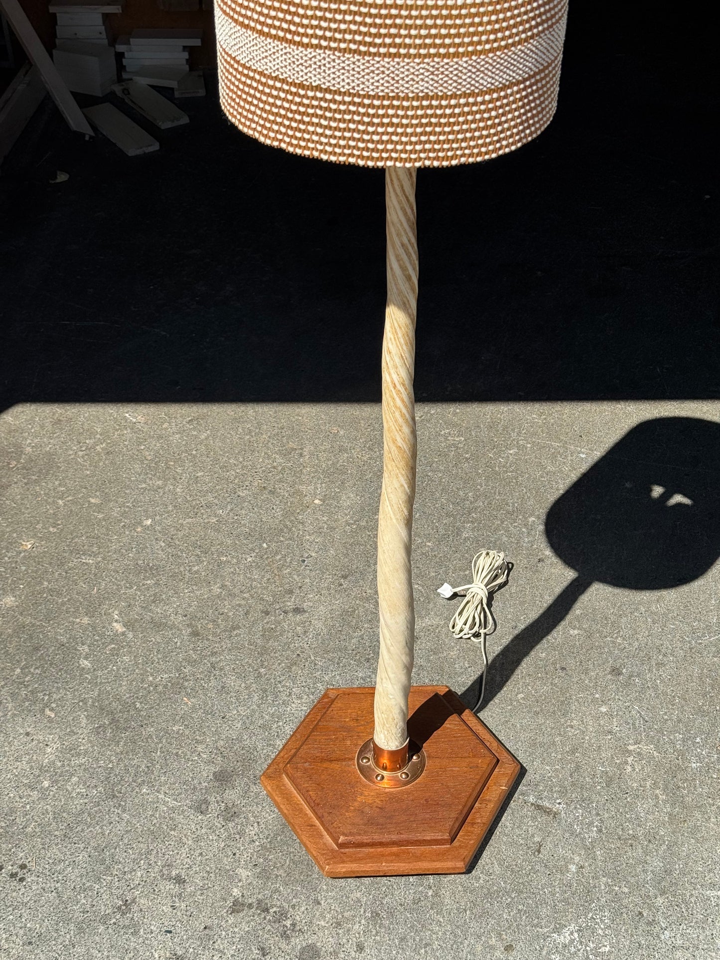 1960s Narwhal Tusk Floor Lamp in teak and copper