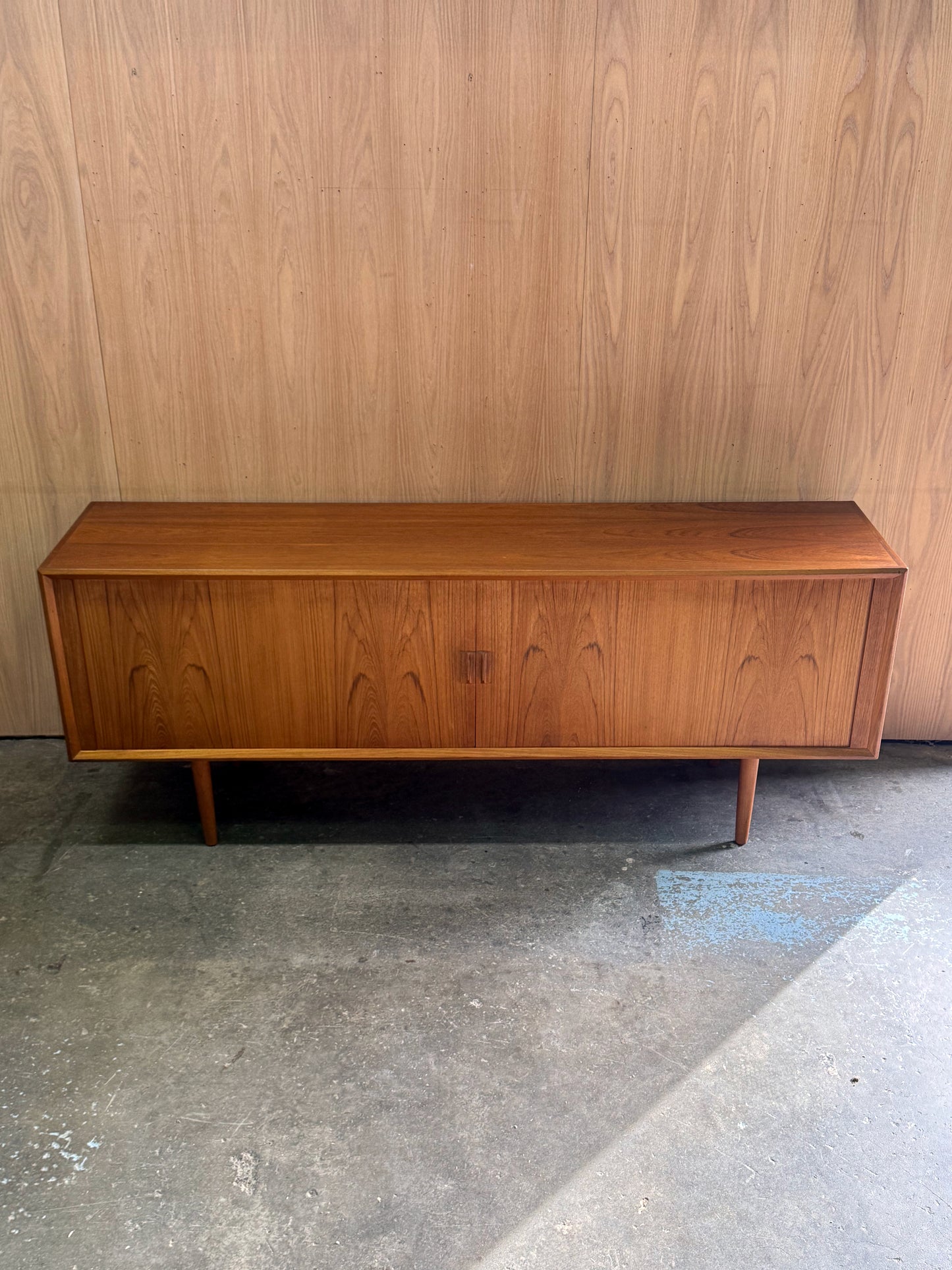 1960s Tambour Door Teak Sideboard by Svend Aage Larsen for Faarup Mobelfabrik