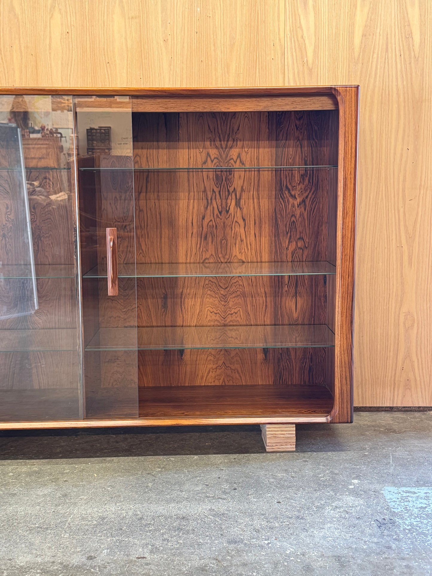 1960s Rosewood Display Cabinet by Bernhard Pedersen with Sliding Glass Doors
