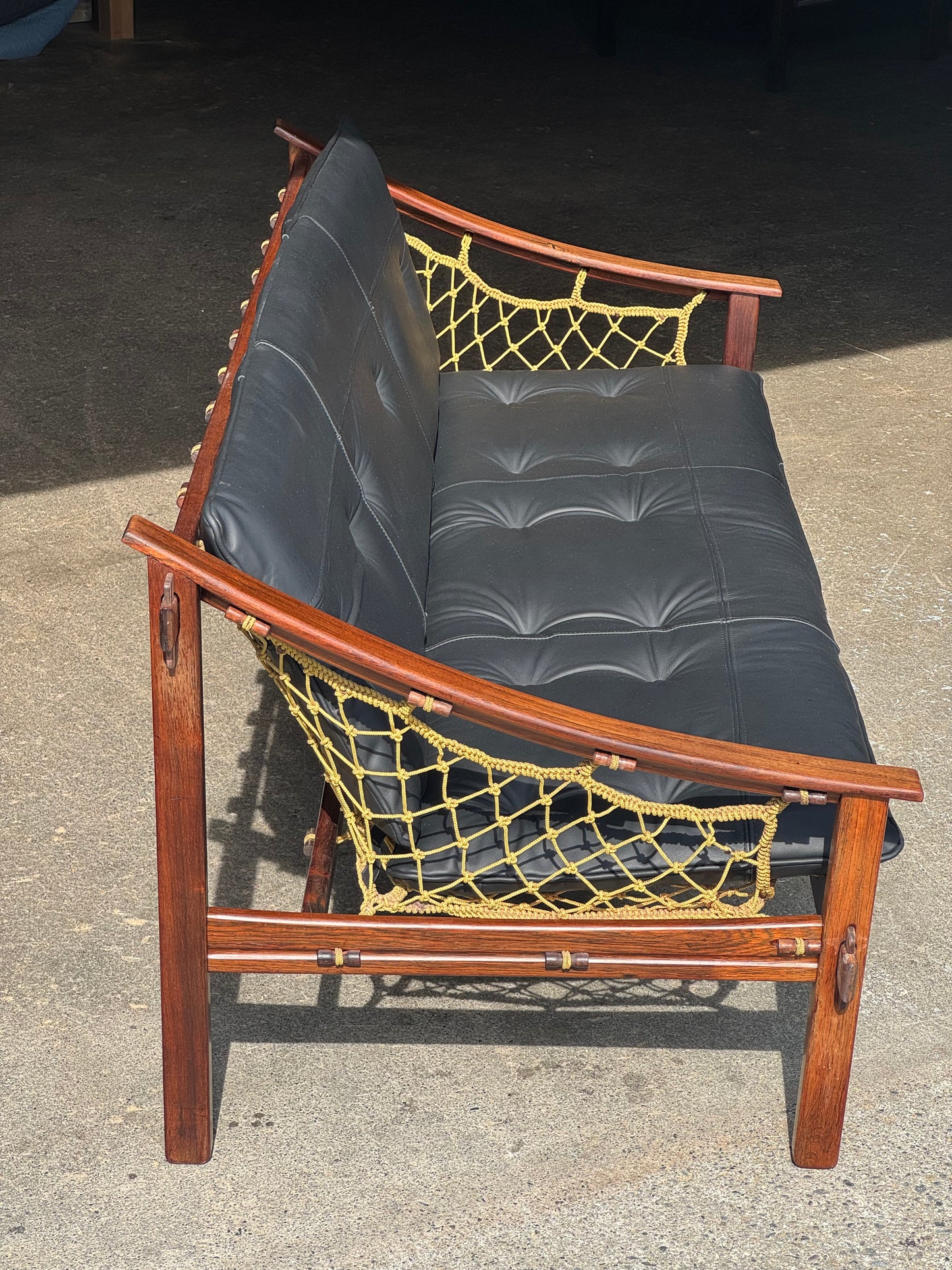 1960s Amazonas Sofa by Jean Gillon for Wood Art in rosewood and black leather
