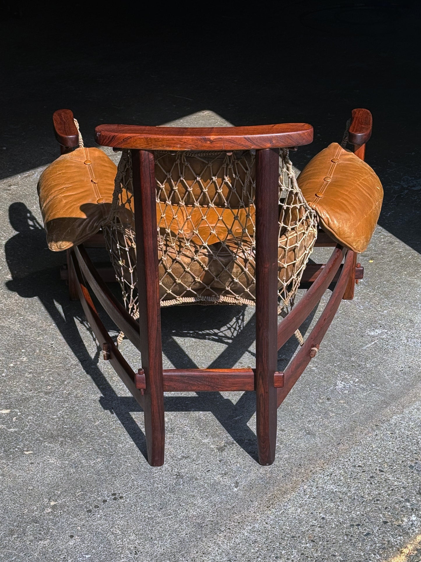 1960s Jangada Lounge Chair and Ottoman by Jean Gillon in Rosewood and original Brown Leather
