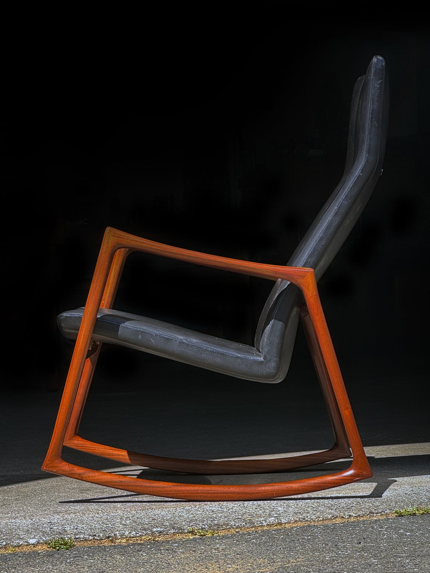1950s Rocking Chair by Helge Vestergaard-Jensen for Soren Horn in Cuban mahogany and black leather