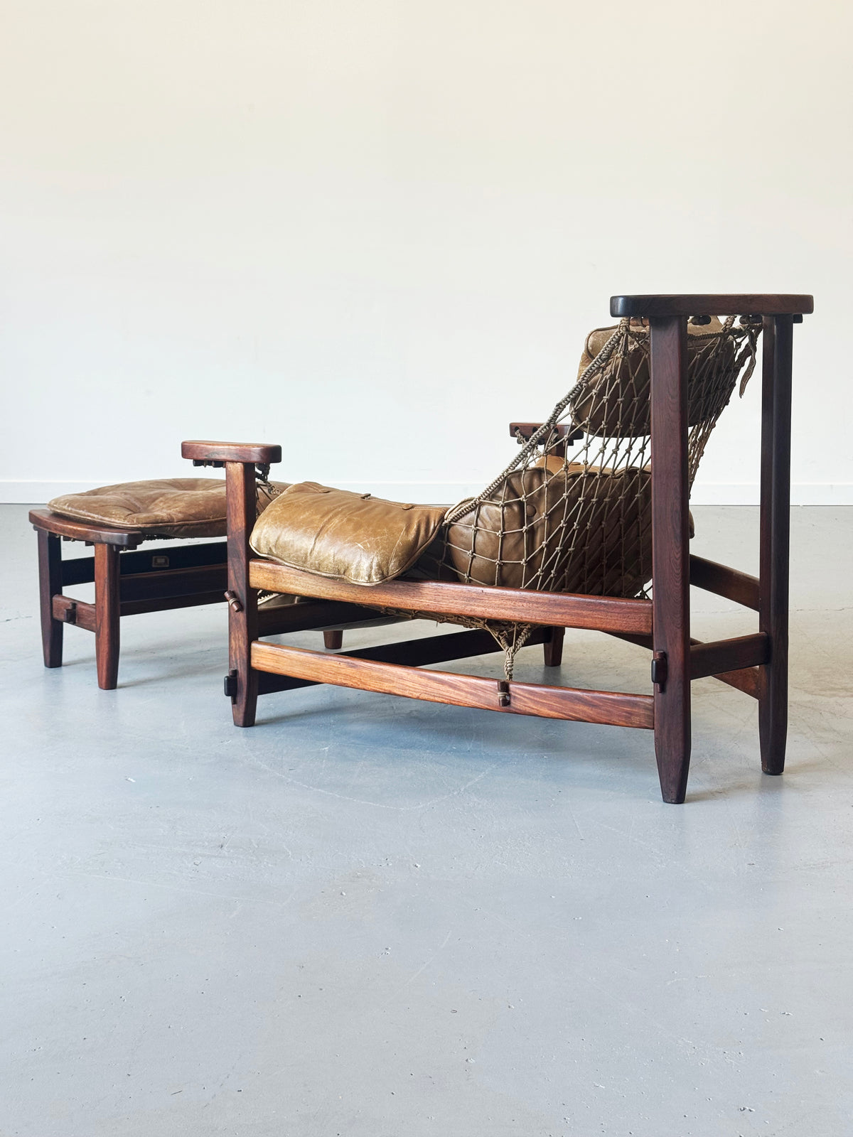 1960s Jangada Lounge Chair and Ottoman by Jean Gillon in Rosewood and original Brown Leather