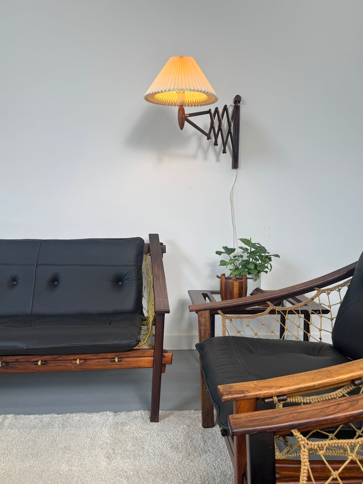 1960s Amazonas Sofa by Jean Gillon for Wood Art in rosewood and black leather