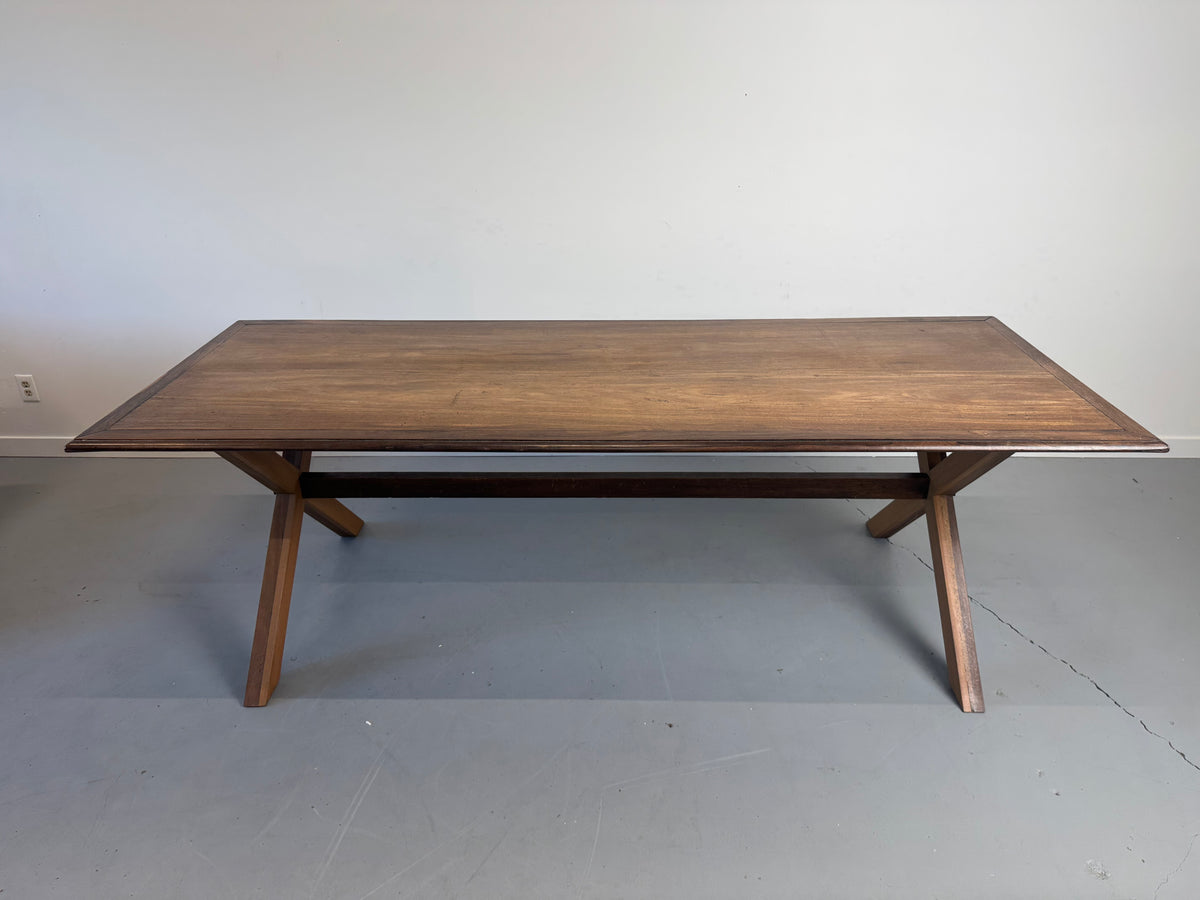 Vintage Monumental Solid Walnut and Rosewood Dining Table with X-Frame Base.