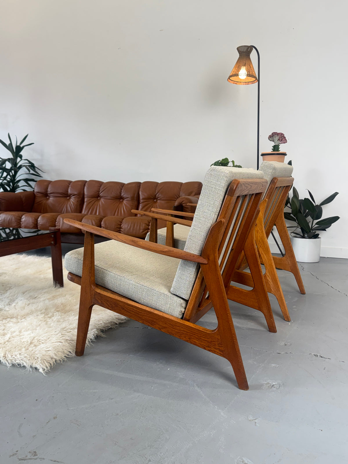 Pair of 1960s Danish Teak and Oak Lounge Chairs