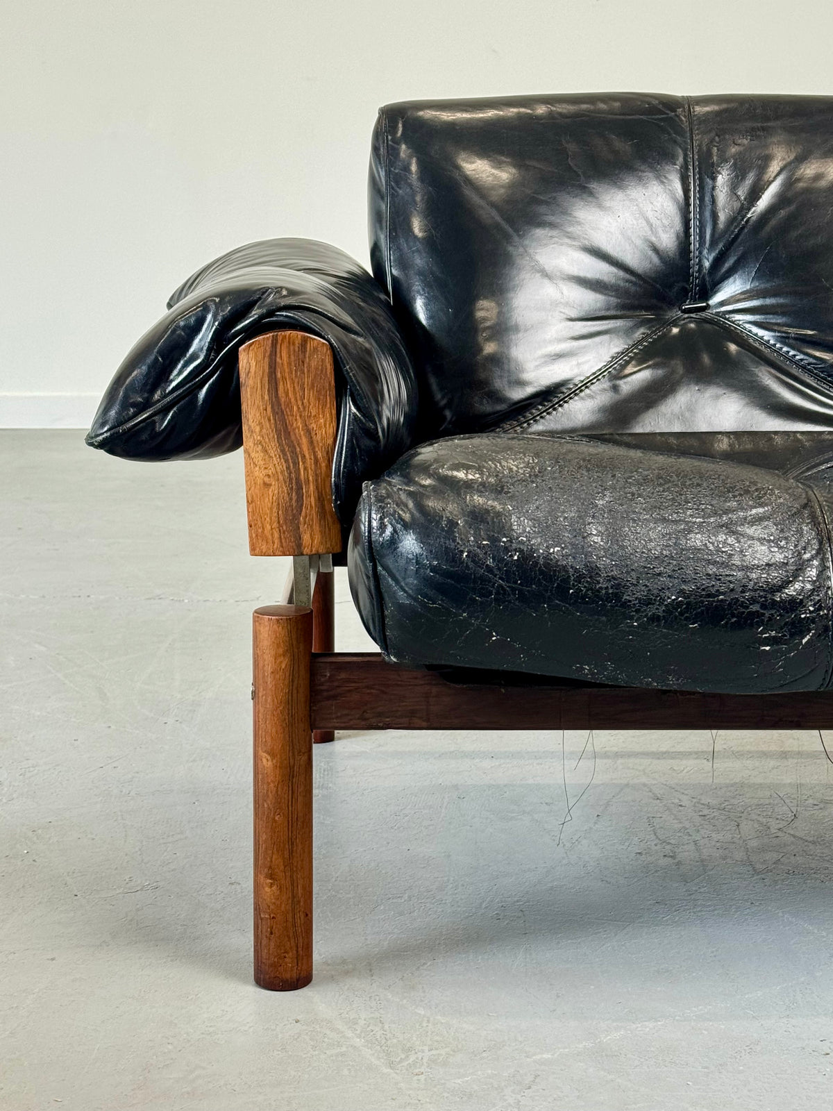 1960s MP-13 Lounge Chair by Percival Lafer in Original Black Leather and Brazilian Rosewood.