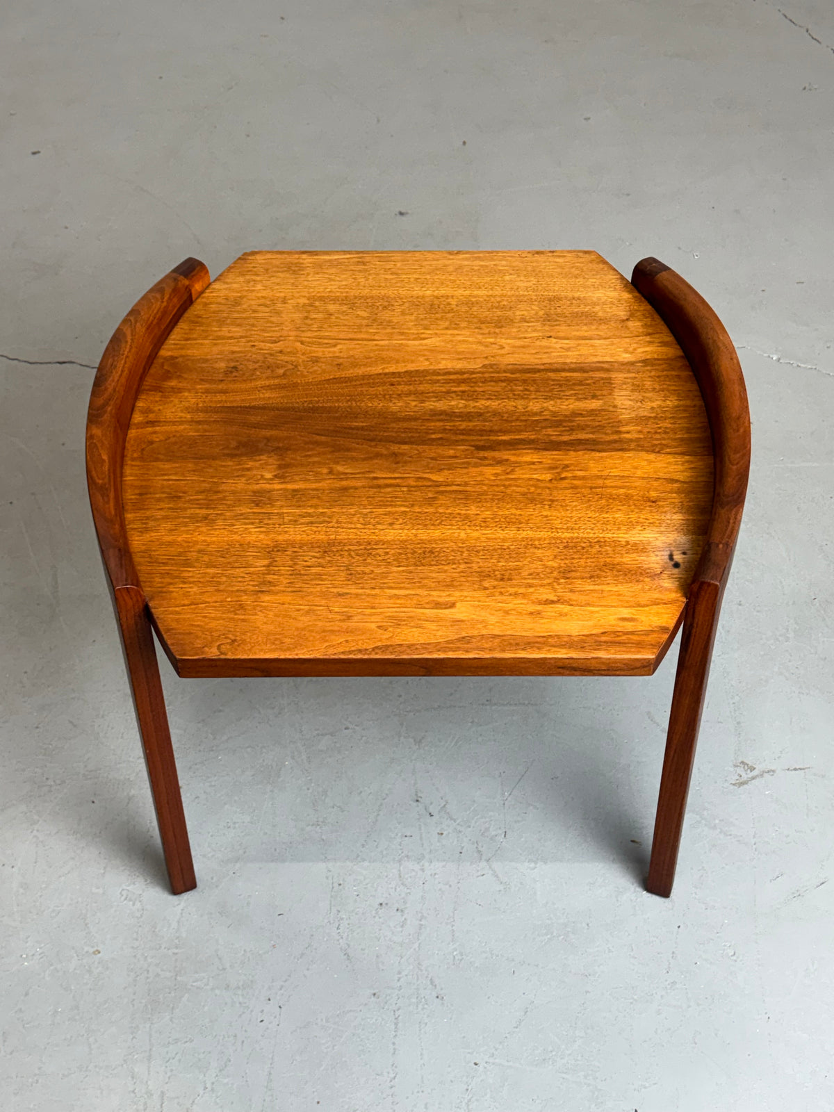 1960s Jens Risom Side Table with sculpted teak frame.