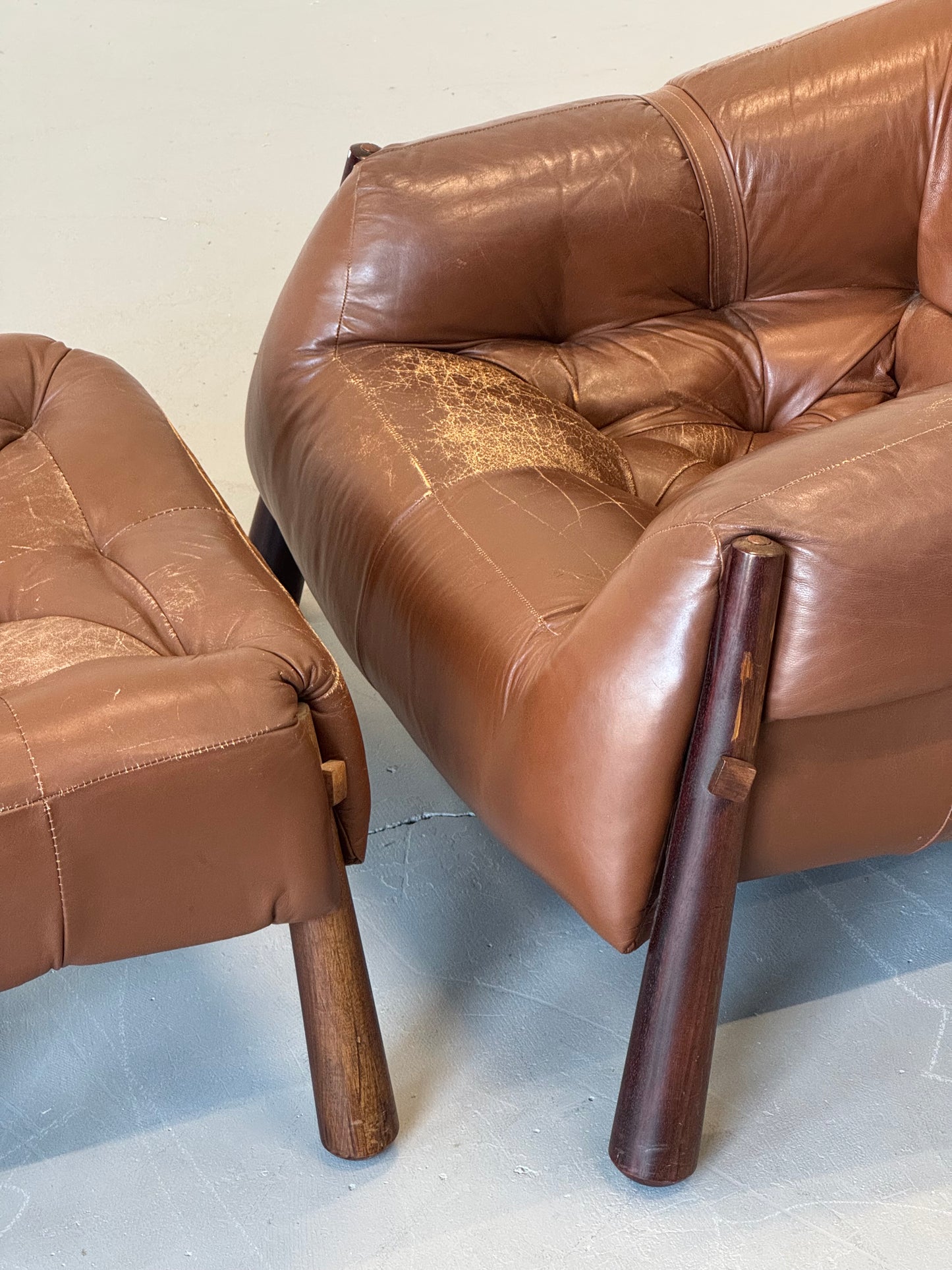 1970s Percival Lafer MP-81 Lounge Chair and Ottoman in Original Brown Leather and Brazilian Jatobá