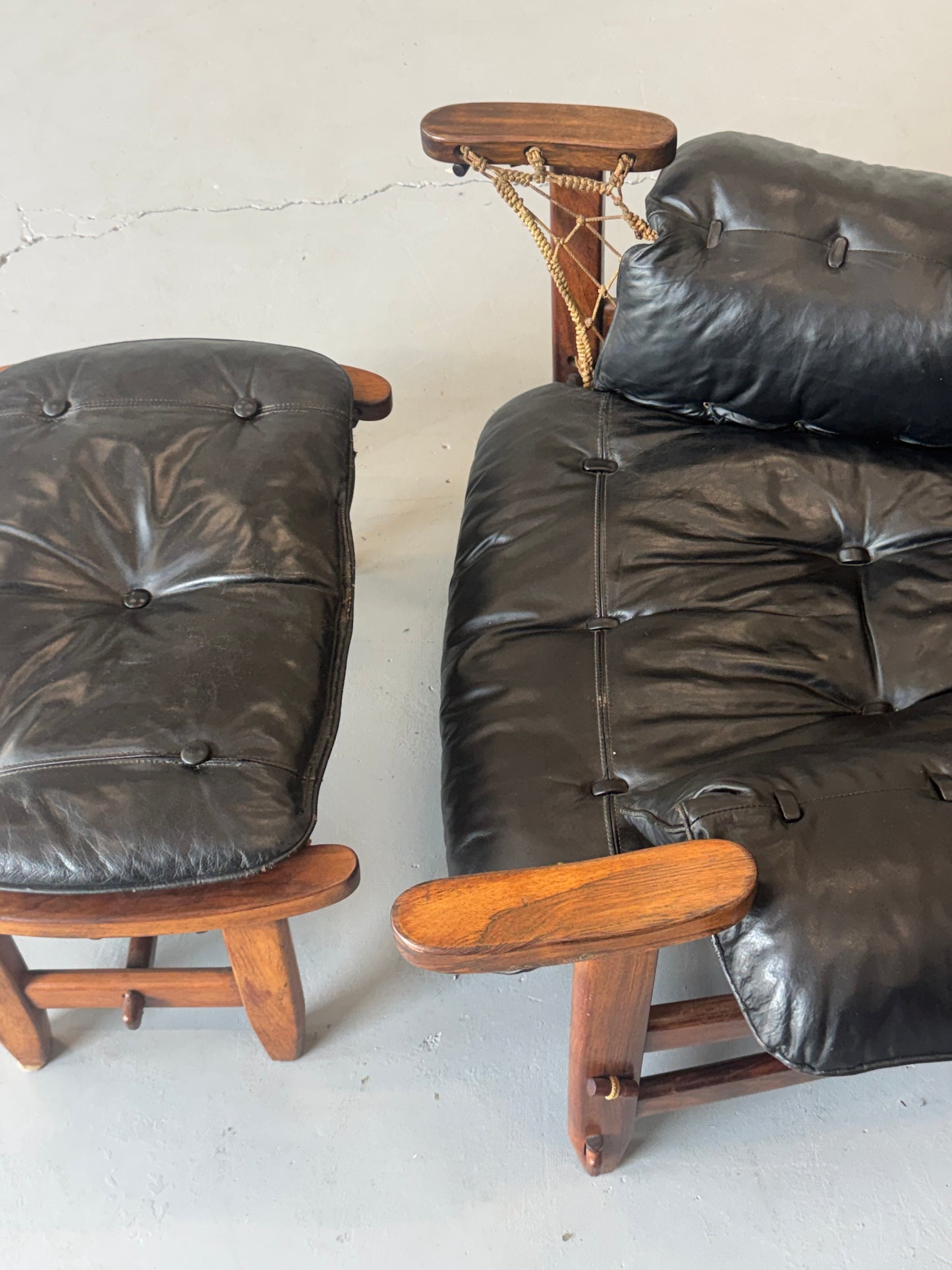 1960s Jangada Lounge Chair and Ottoman by Jean Gillon in rosewood and black leather