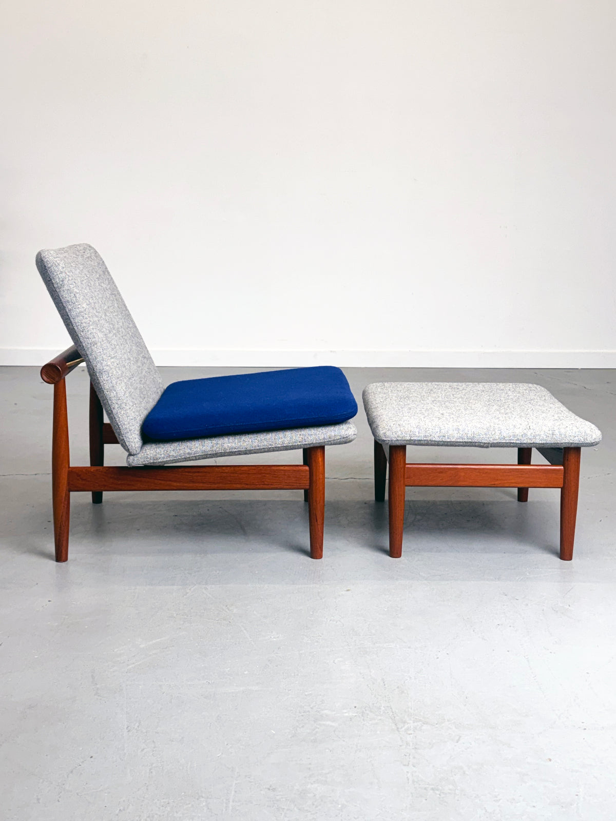 1950s Finn Juhl Japan Lounge Chair and Ottoman for France & Son in Teak and Kvadrat Hallingdal.