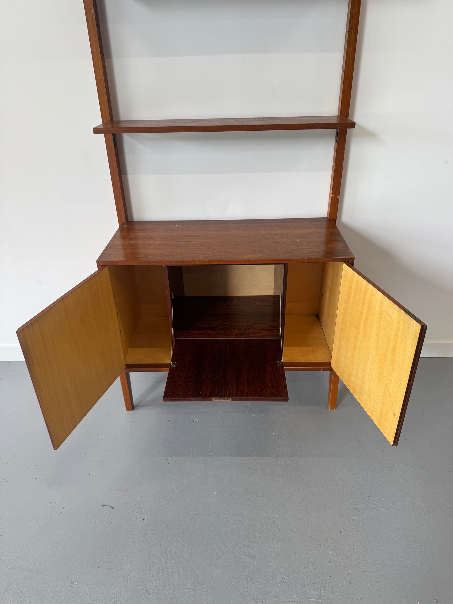 1960s Norwegian Teak Freestanding Wall Unit with Bar and Display Cabinet