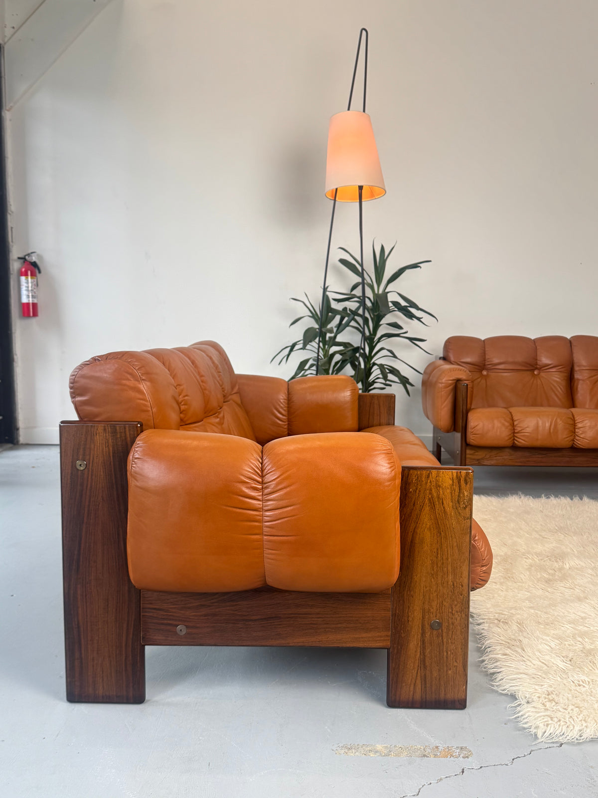 1970s Finnish Cognac Leather and Rosewood Two-Seat Sofa by Kalustekiila