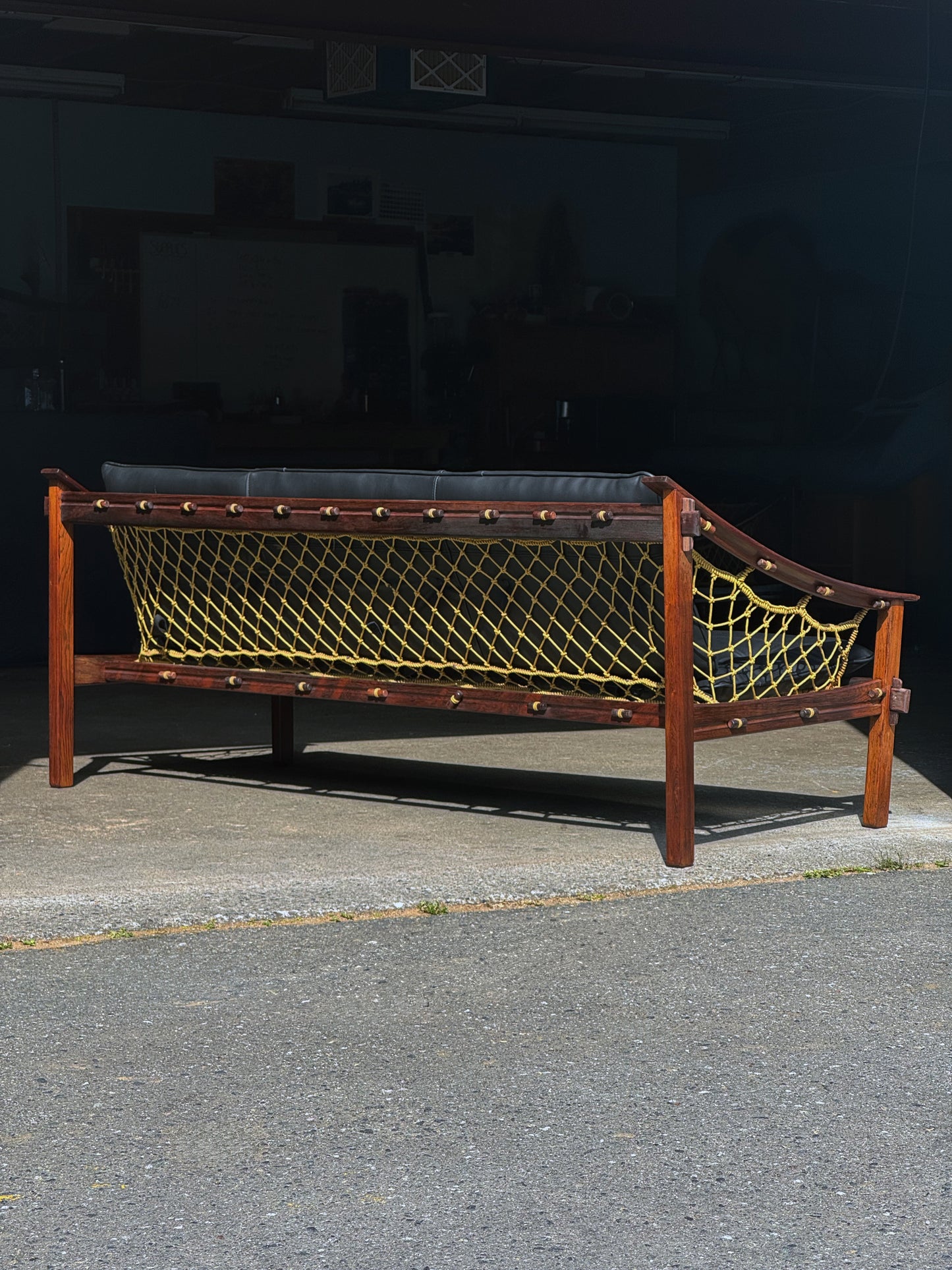 1960s Amazonas Sofa by Jean Gillon for Wood Art in rosewood and black leather