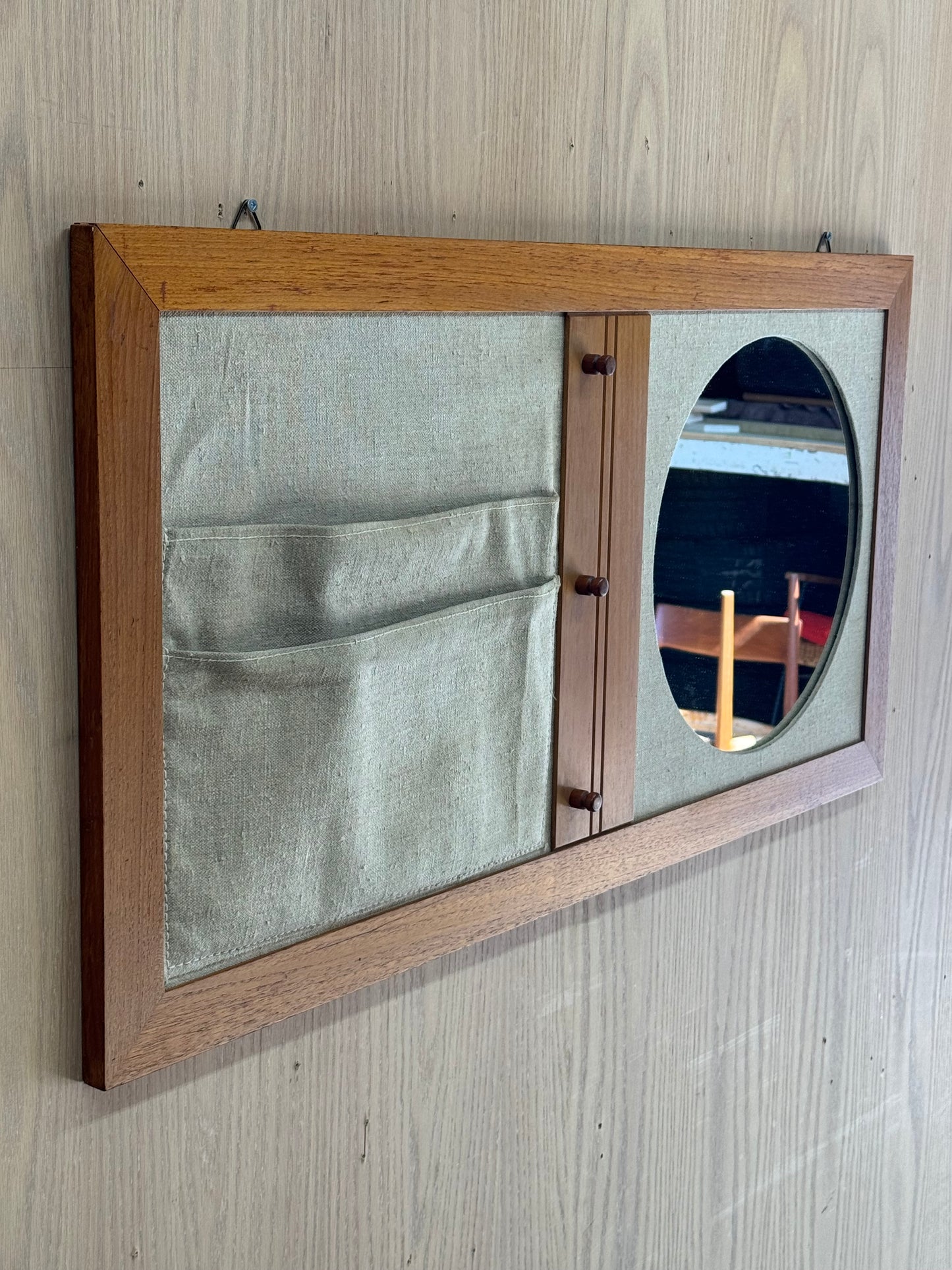 1960s Danish Modern Wall Organizer with Mirror in teak