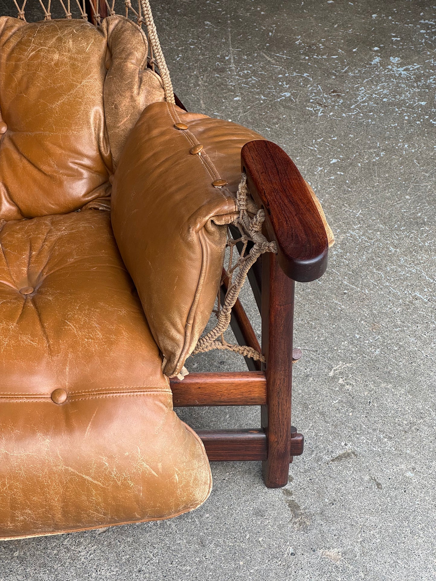 1960s Jangada Lounge Chair and Ottoman by Jean Gillon in Rosewood and original Brown Leather