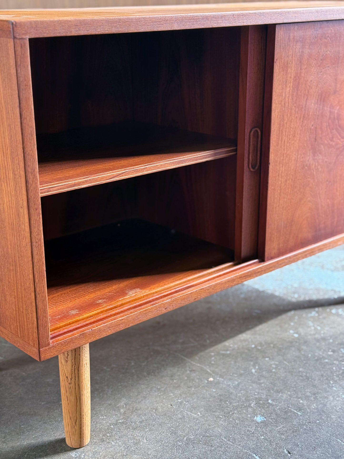 1960s Danish small-scale credenza in teak and oak legs