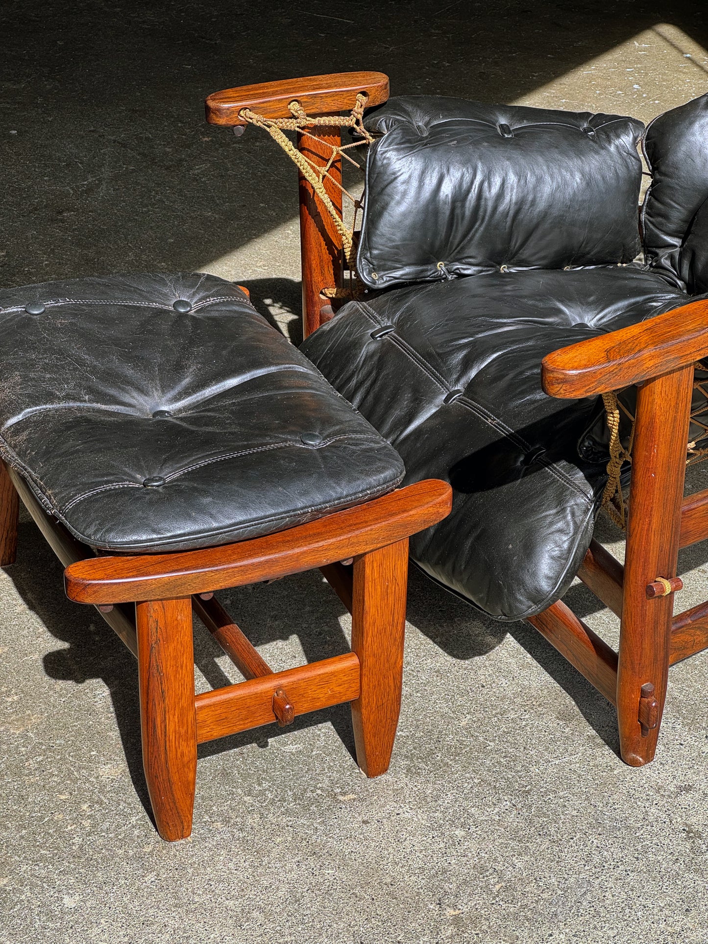 1960s Jangada Lounge Chair and Ottoman by Jean Gillon in rosewood and black leather