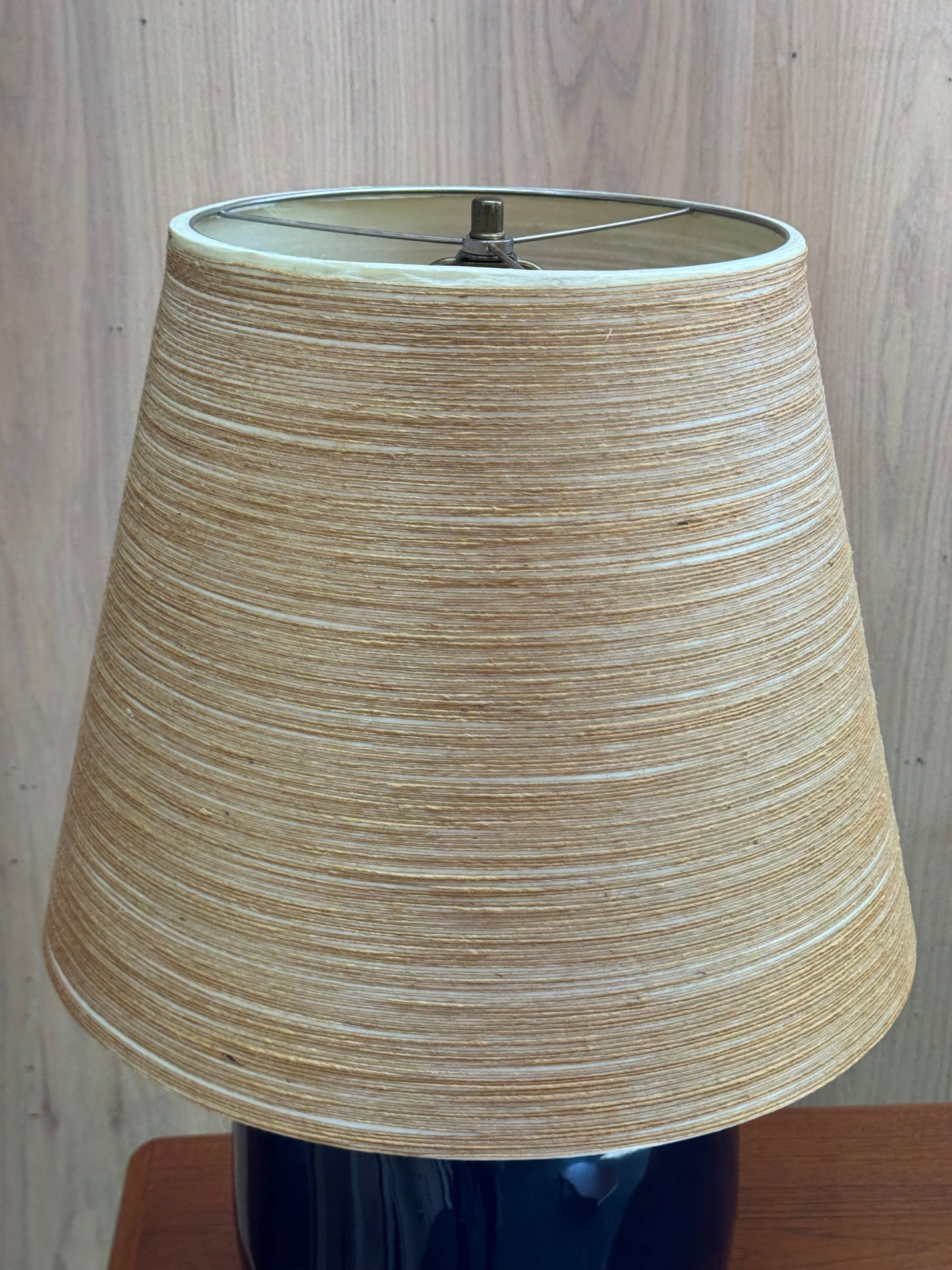 1960s Table Lamp by Lotte & Gunnar Bostlund in blue ceramic and original fiberglass shade