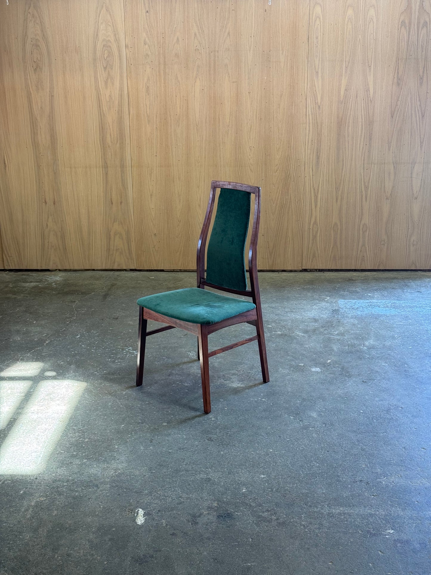 1960s Set of 6 Dining Chairs by Niels Koefoed for Koefoed Hornslet in rosewood and green velvet