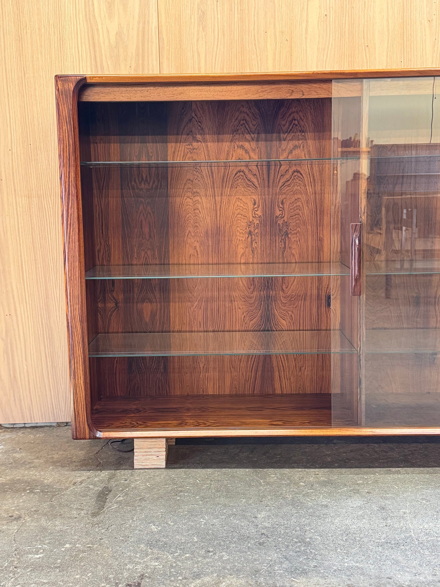 1960s Rosewood Display Cabinet by Bernhard Pedersen with Sliding Glass Doors