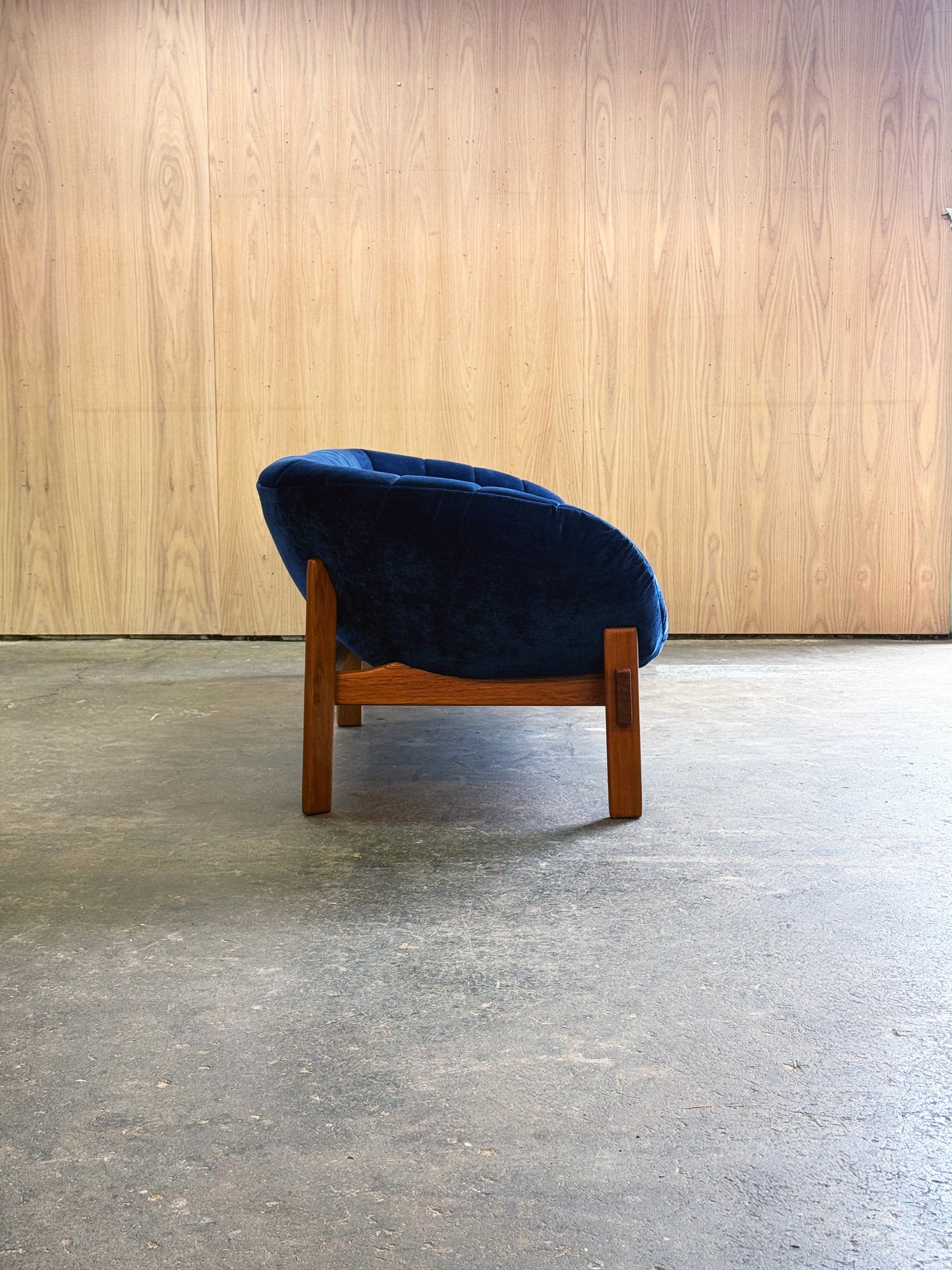1960s Pod Sofa by R Huber in teak and blue upholstery