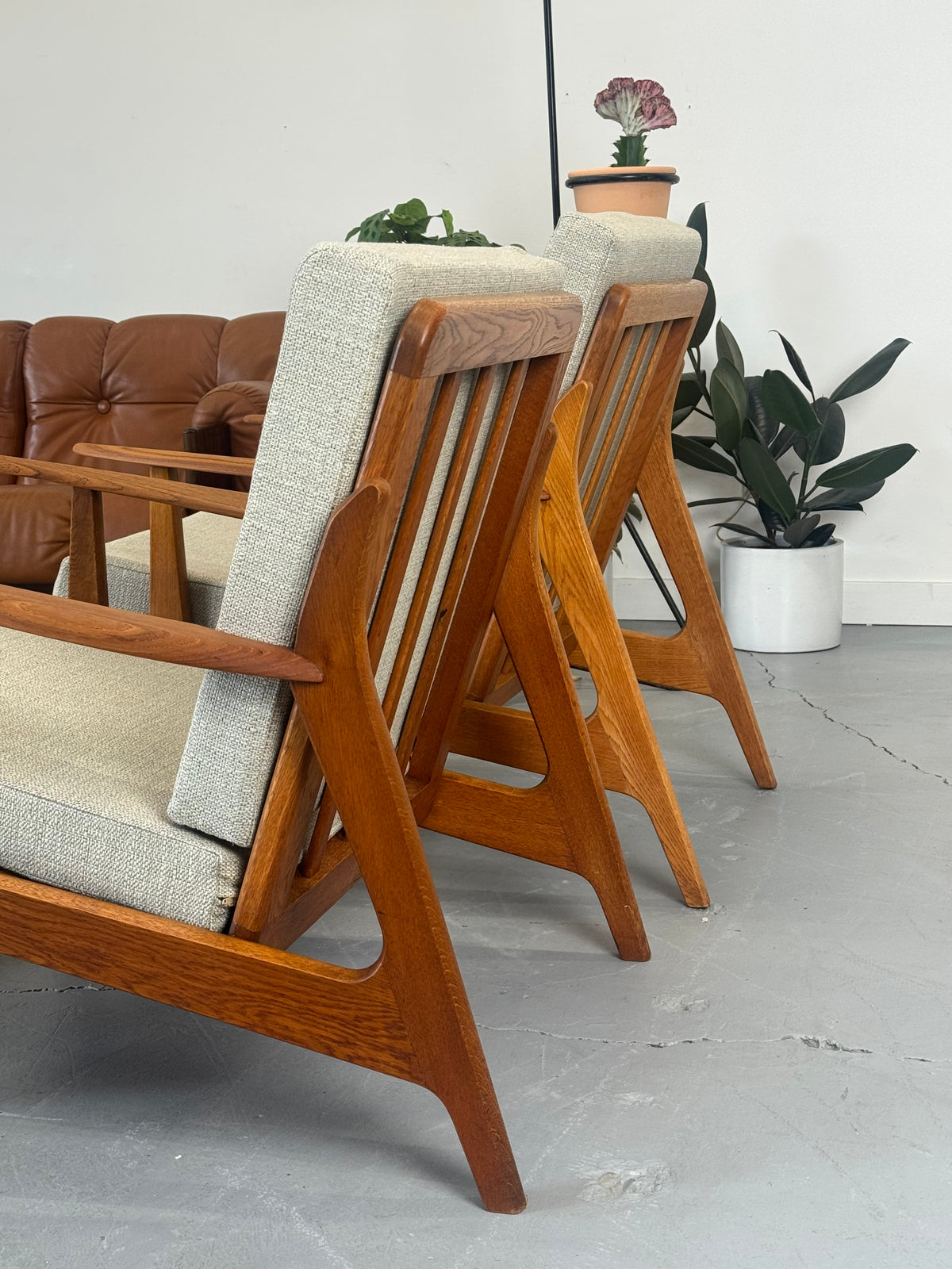 Pair of 1960s Danish Teak and Oak Lounge Chairs