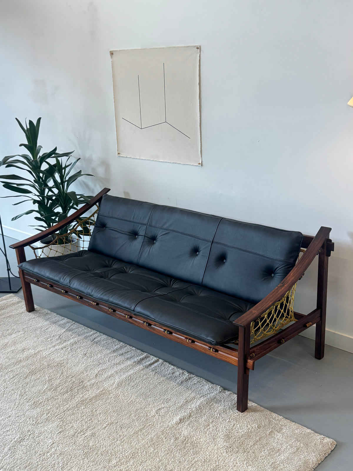 1960s Amazonas Sofa by Jean Gillon for Wood Art in rosewood and black leather