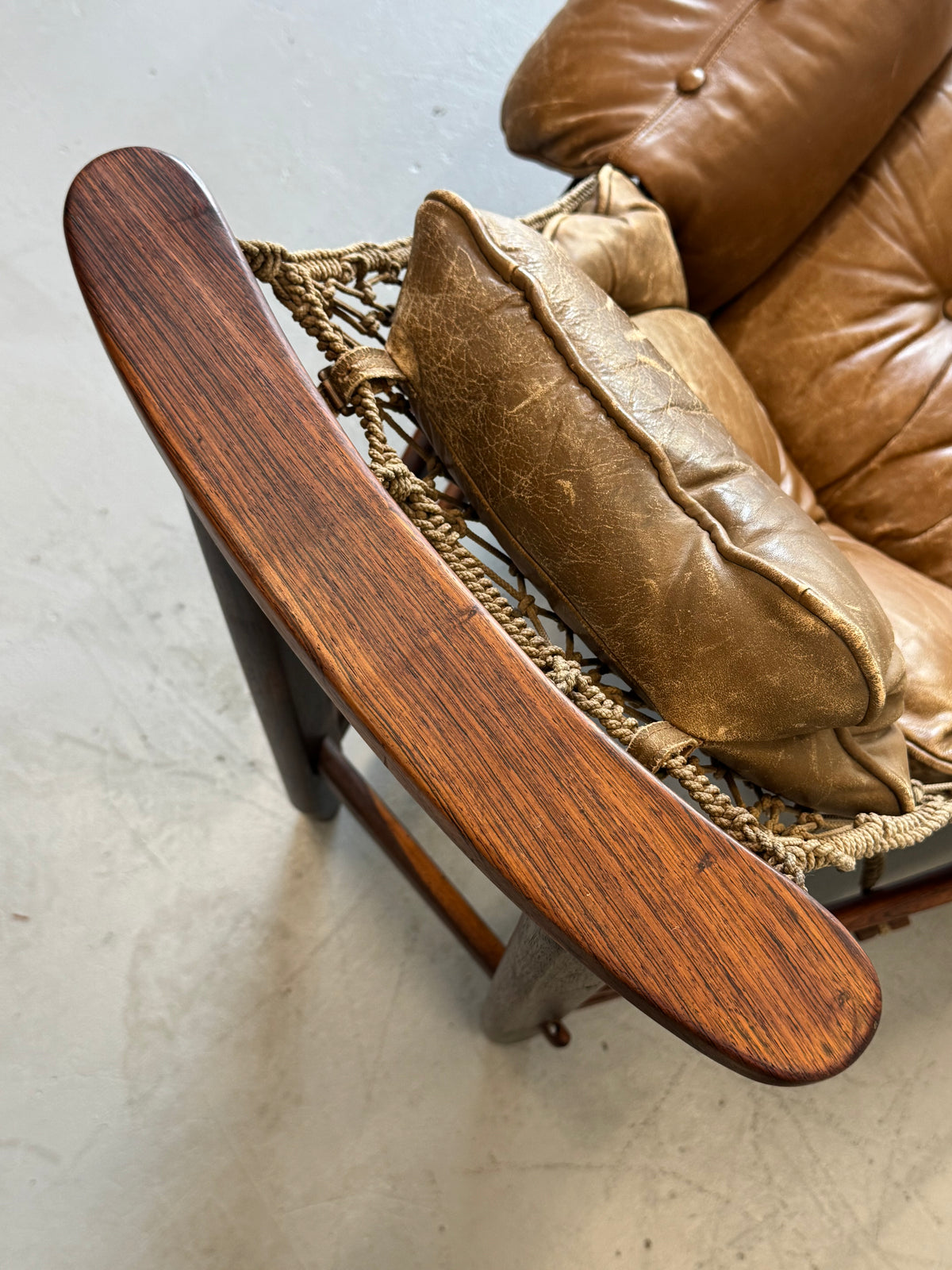 1960s Jangada Lounge Chair and Ottoman by Jean Gillon in Rosewood and original Brown Leather