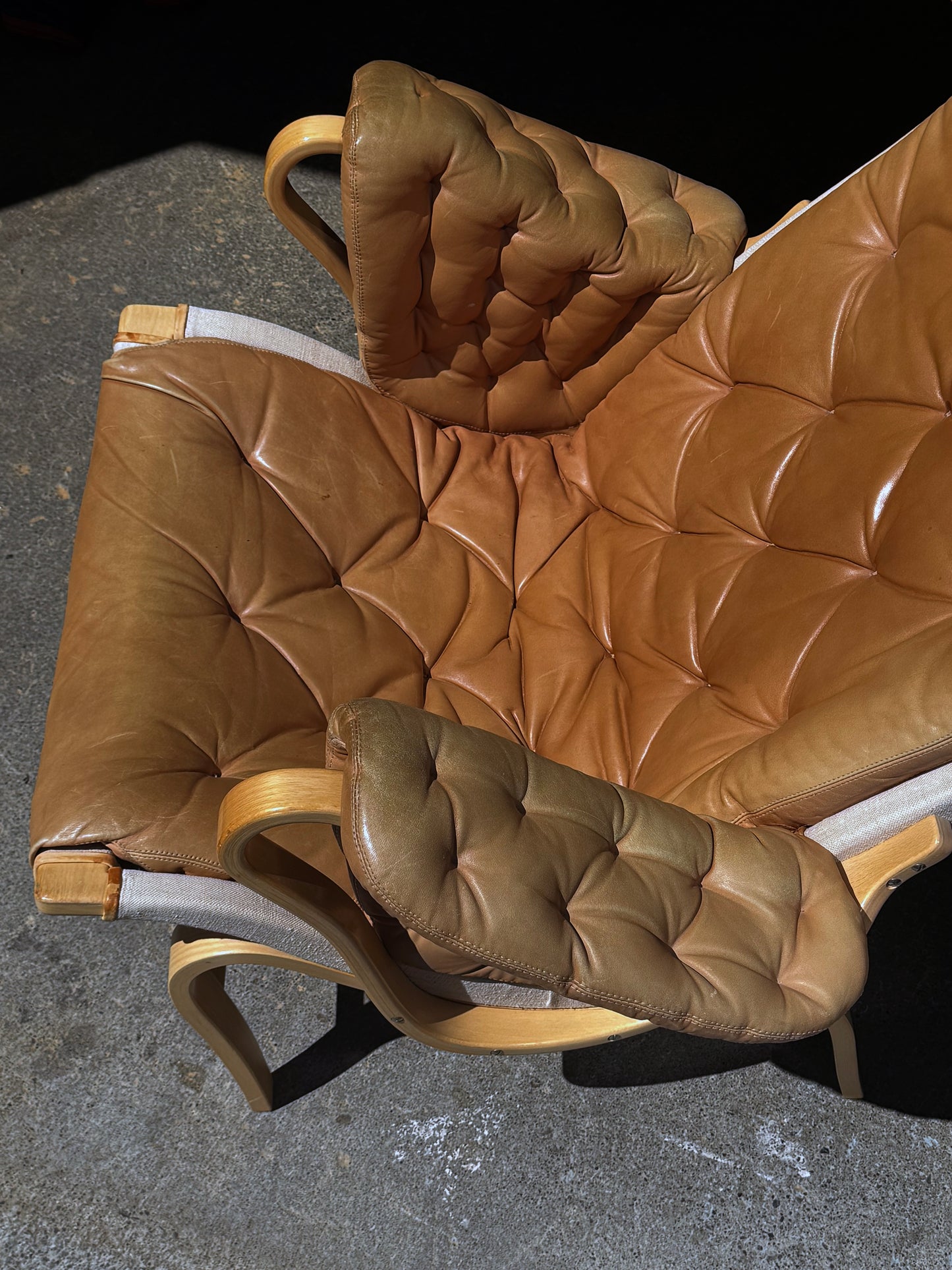 1960s Pernilla 69 Lounge Chair and Ottoman by Bruno Mathsson for DUX in beech and original leather