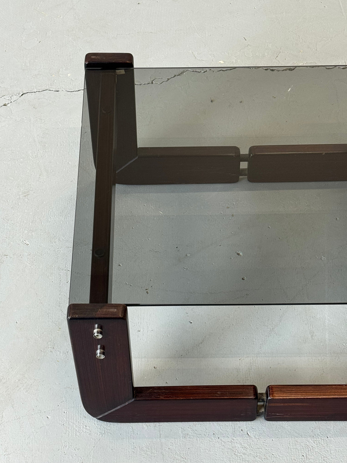 1970s Percival Lafer MP-97 Side Table in Jatobá and Smoked Glass, Brazil.