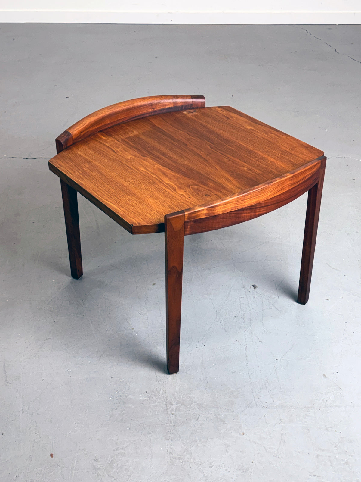 1960s Jens Risom Side Table with sculpted teak frame.