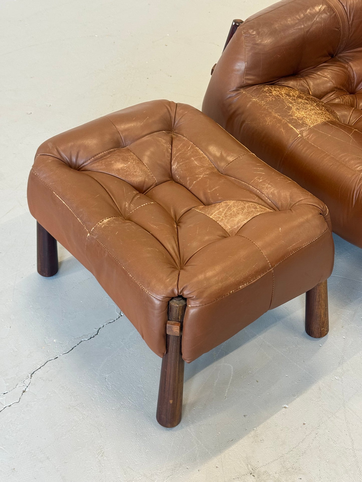 1970s Percival Lafer MP-81 Lounge Chair and Ottoman in Original Brown Leather and Brazilian Jatobá
