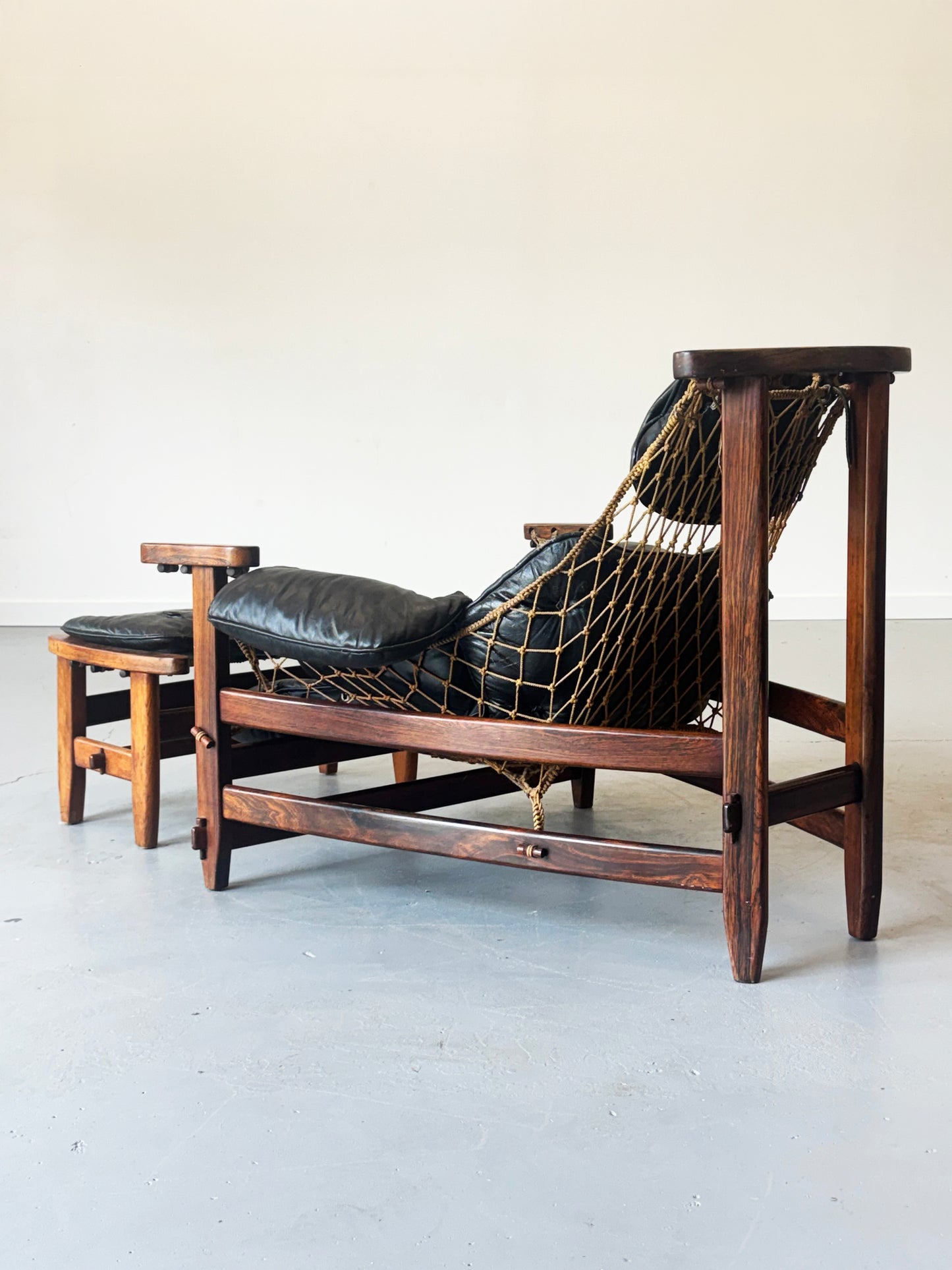 1960s Jangada Lounge Chair and Ottoman by Jean Gillon in rosewood and black leather