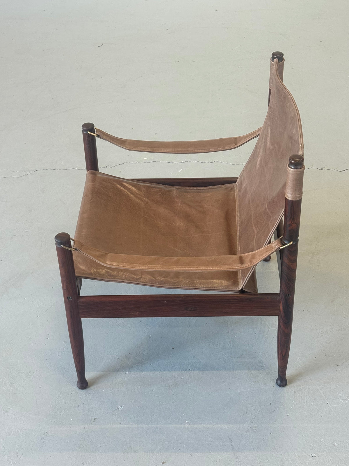 1960s Erik Wørts Safari Chair in Rosewood and Leather for Niels Eilersen, Denmark.