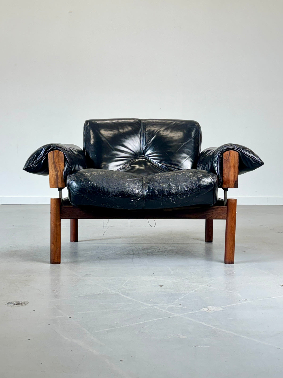 1960s MP-13 Lounge Chair by Percival Lafer in Original Black Leather and Brazilian Rosewood.