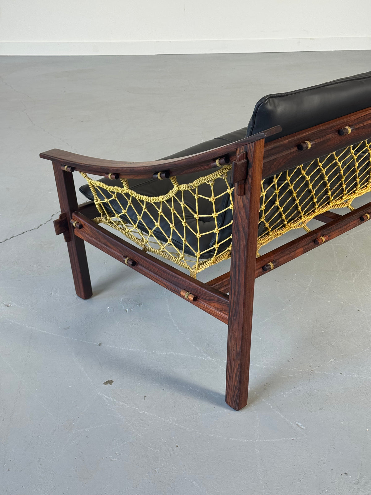 1960s Amazonas Sofa by Jean Gillon for Wood Art in rosewood and black leather