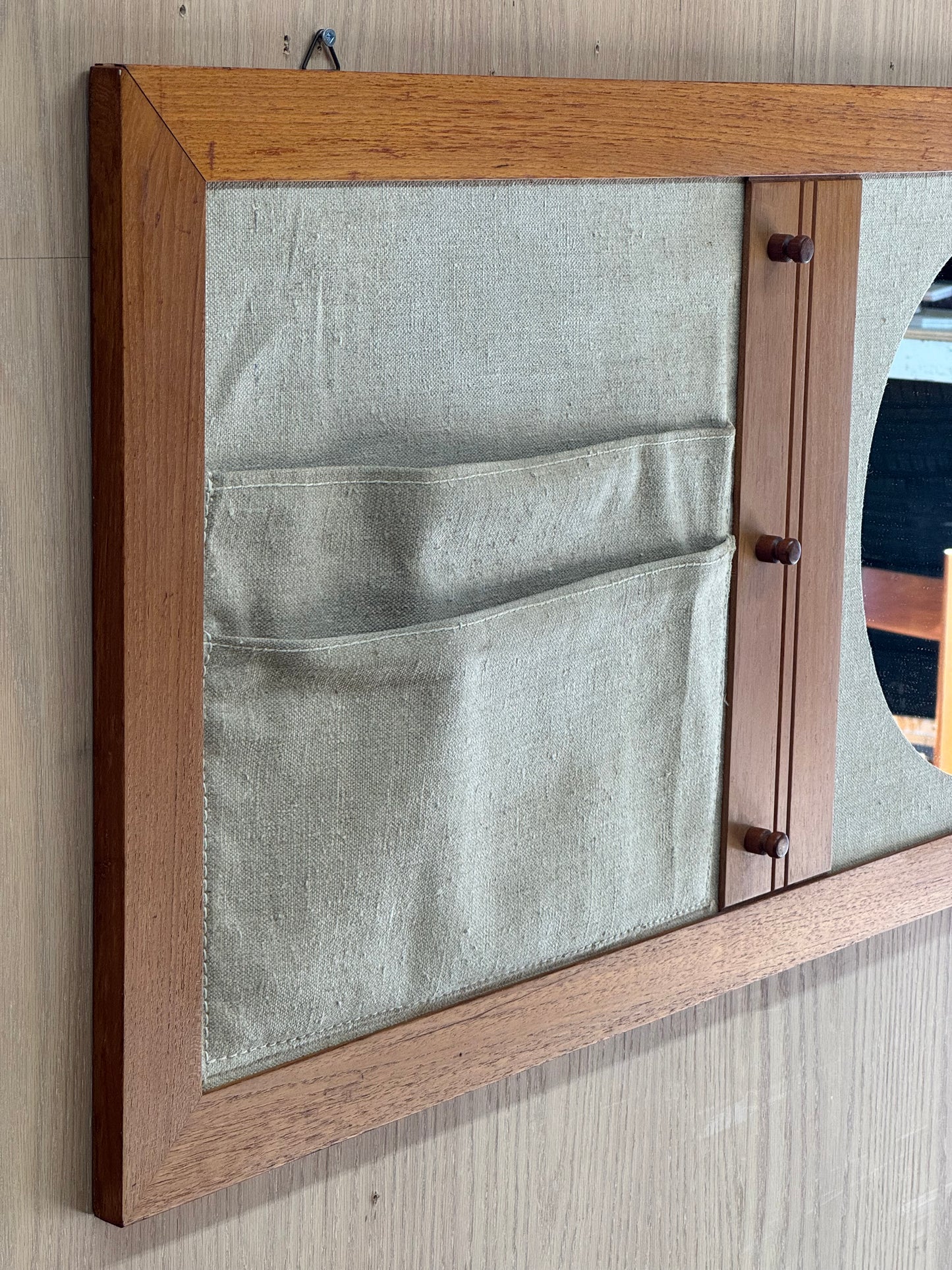 1960s Danish Modern Wall Organizer with Mirror in teak