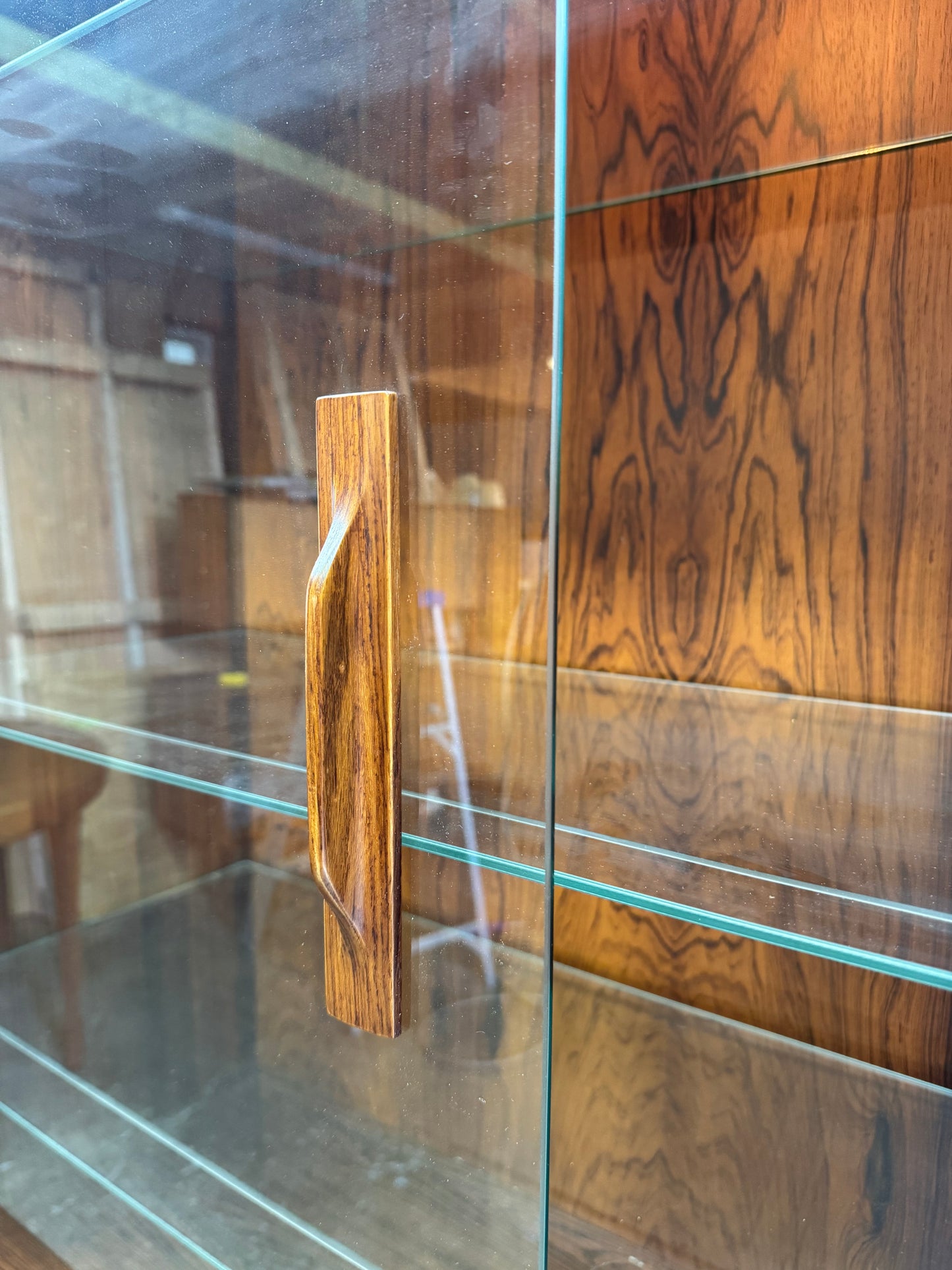 1960s Rosewood Display Cabinet by Bernhard Pedersen with Sliding Glass Doors