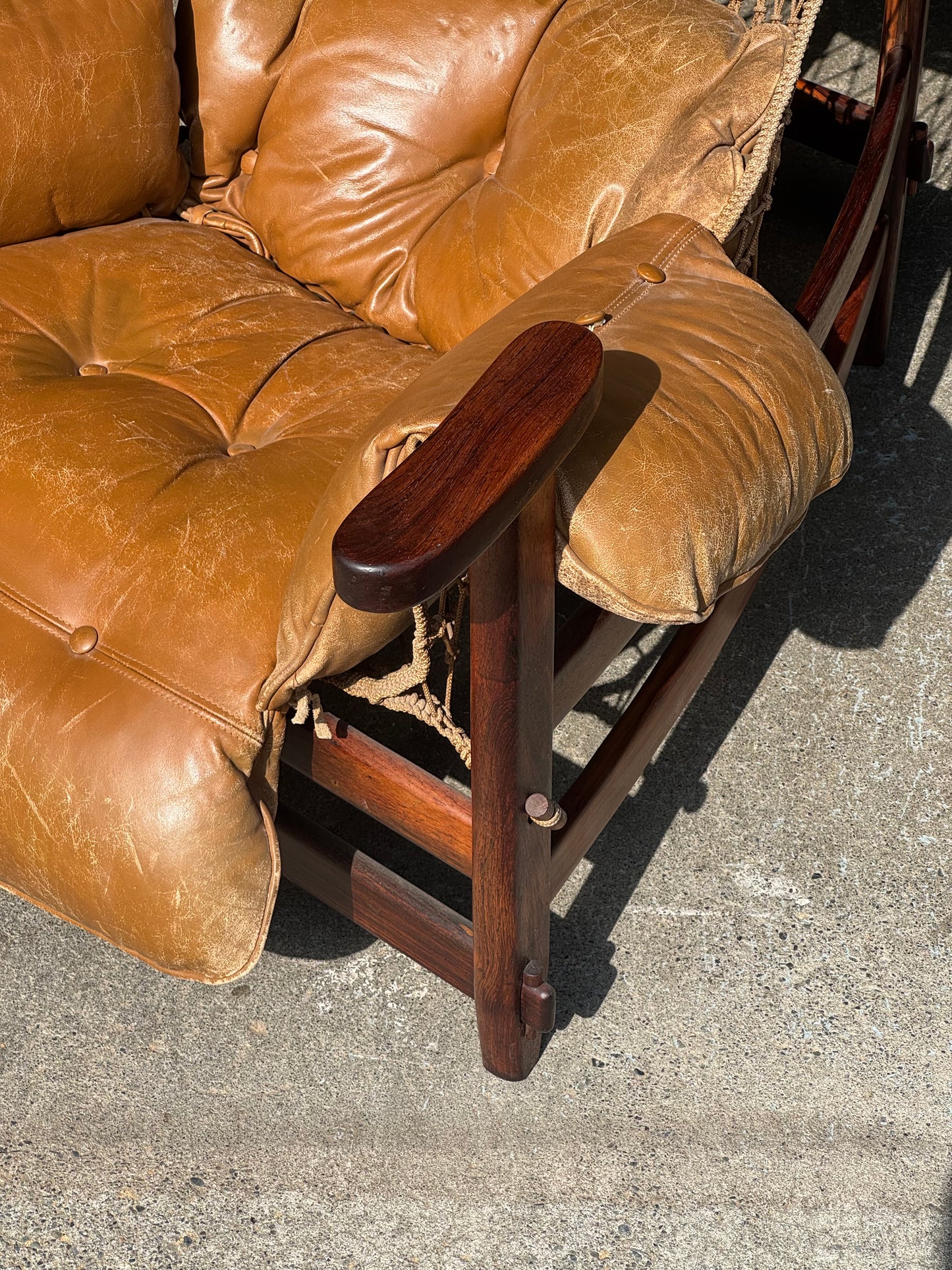 1960s Jangada Lounge Chair and Ottoman by Jean Gillon in Rosewood and original Brown Leather