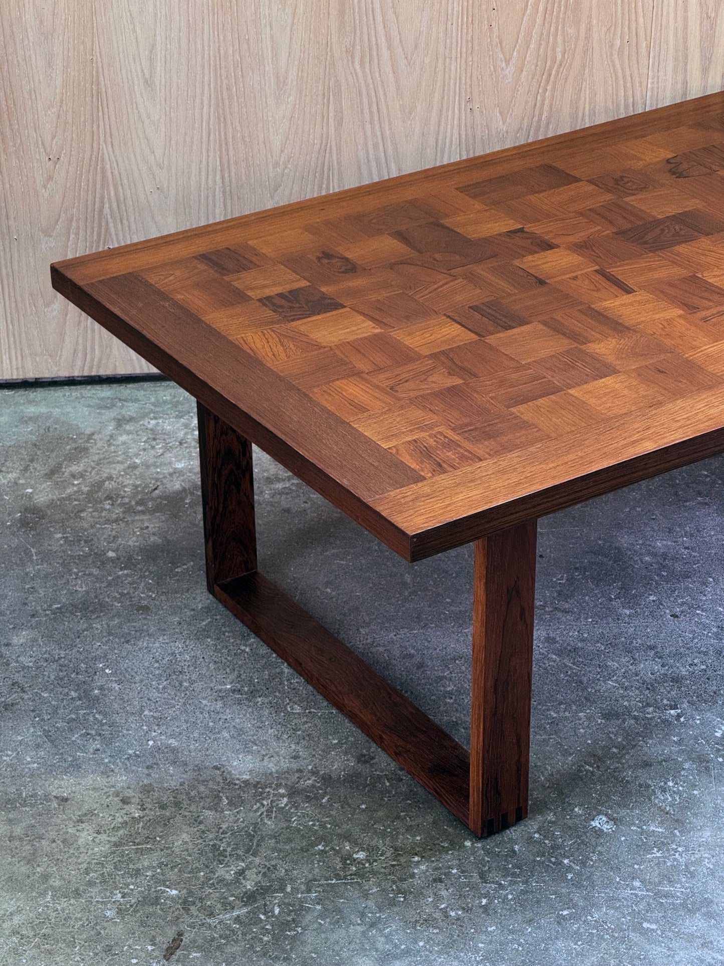 1960s parquetry coffee table rectangular by Poul Cadovius for France and Son in rosewood